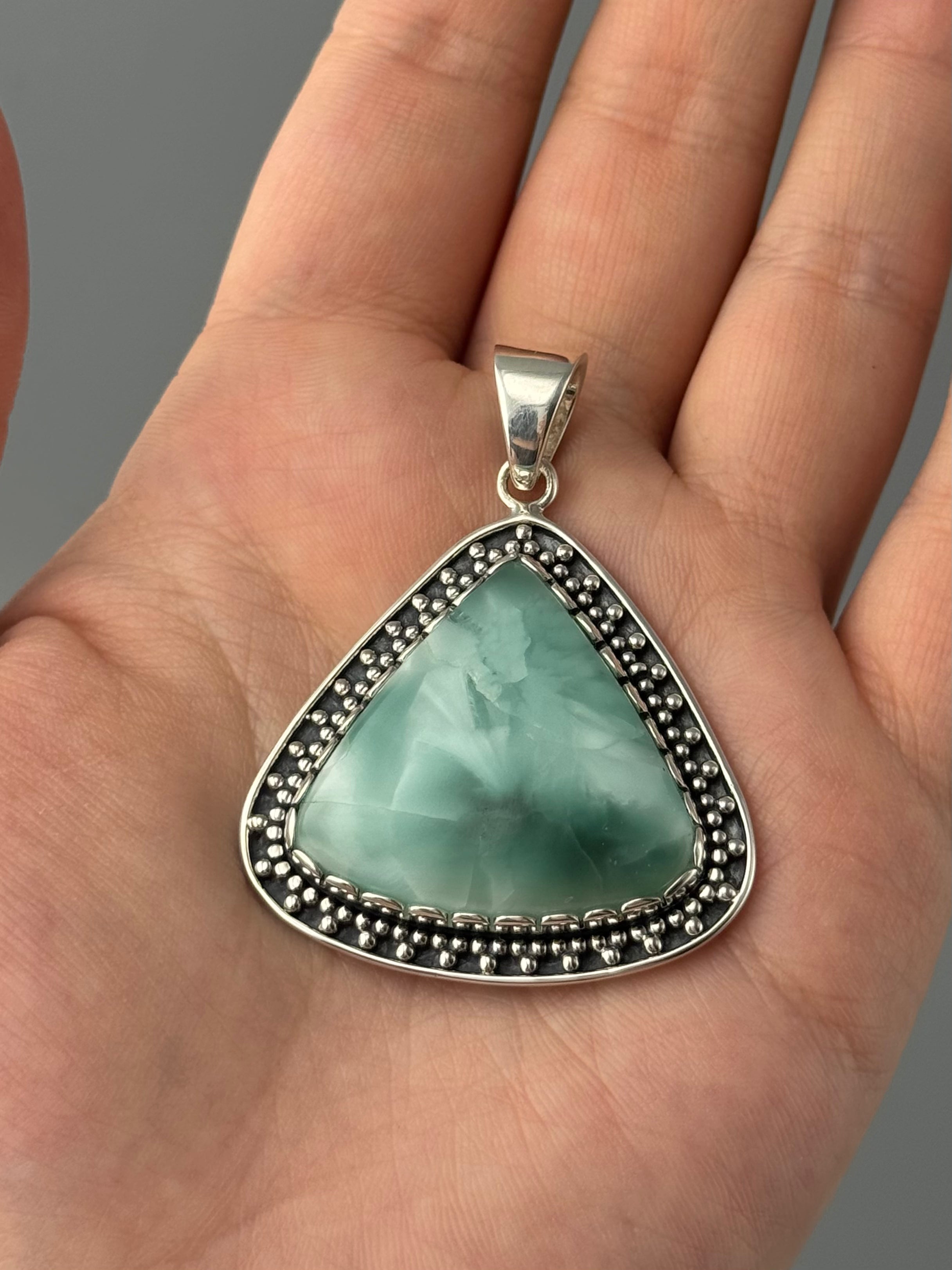 •HEMIMORPHITE SOFT TRI - LOOKING GLASS• sterling silver pendant