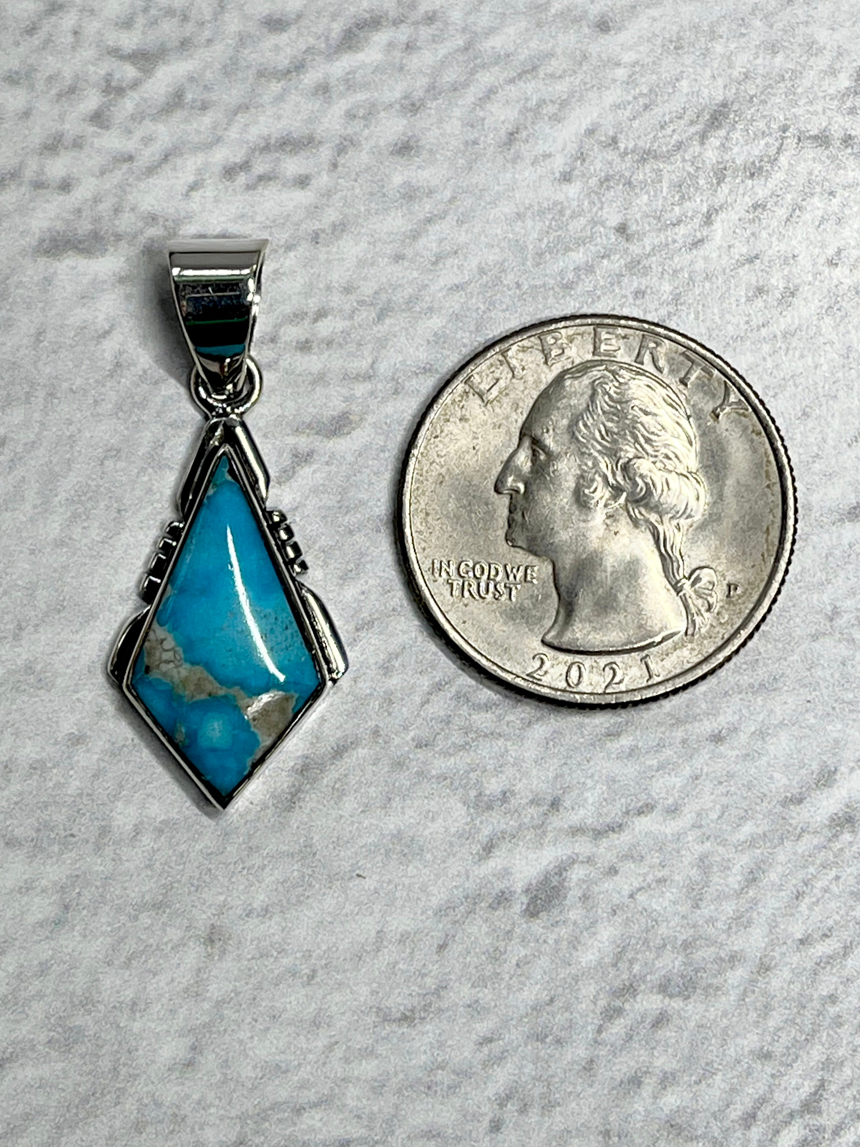 •BLUE RIDGE NEVADA TURQUOISE• Navajo silver kite pendant