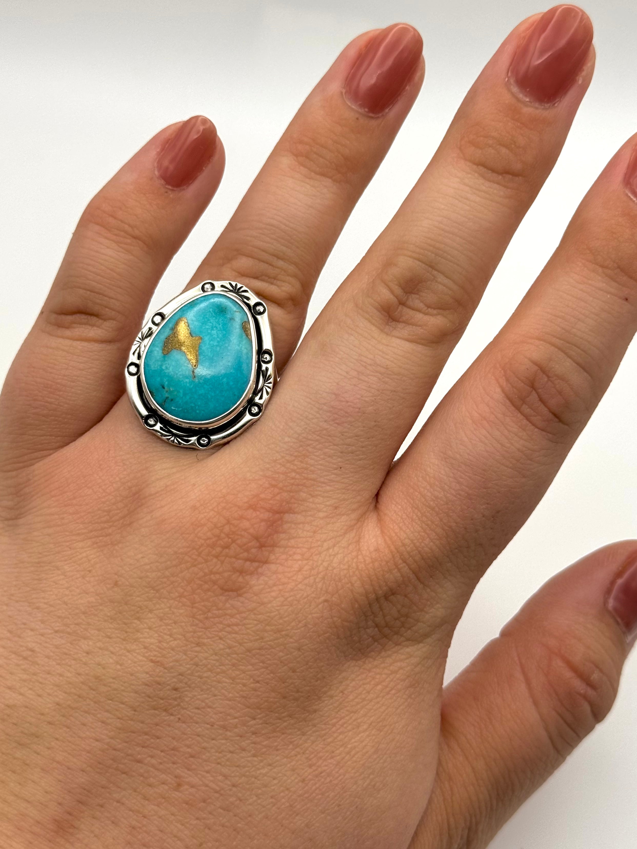 •KINGMAN TURQUOISE - 1• Navajo silver ring (size 8.25)