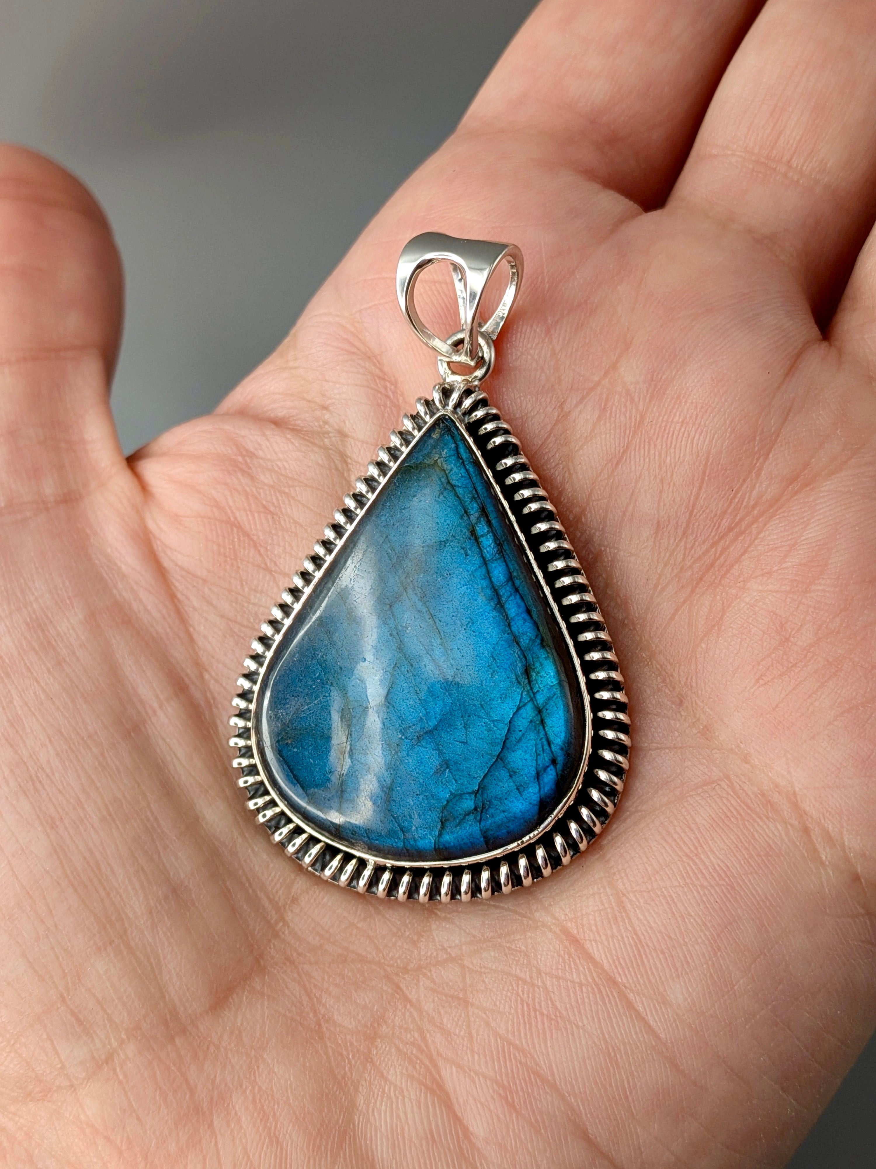 •LABRADORITE TEAR - COILED• sterling silver pendant