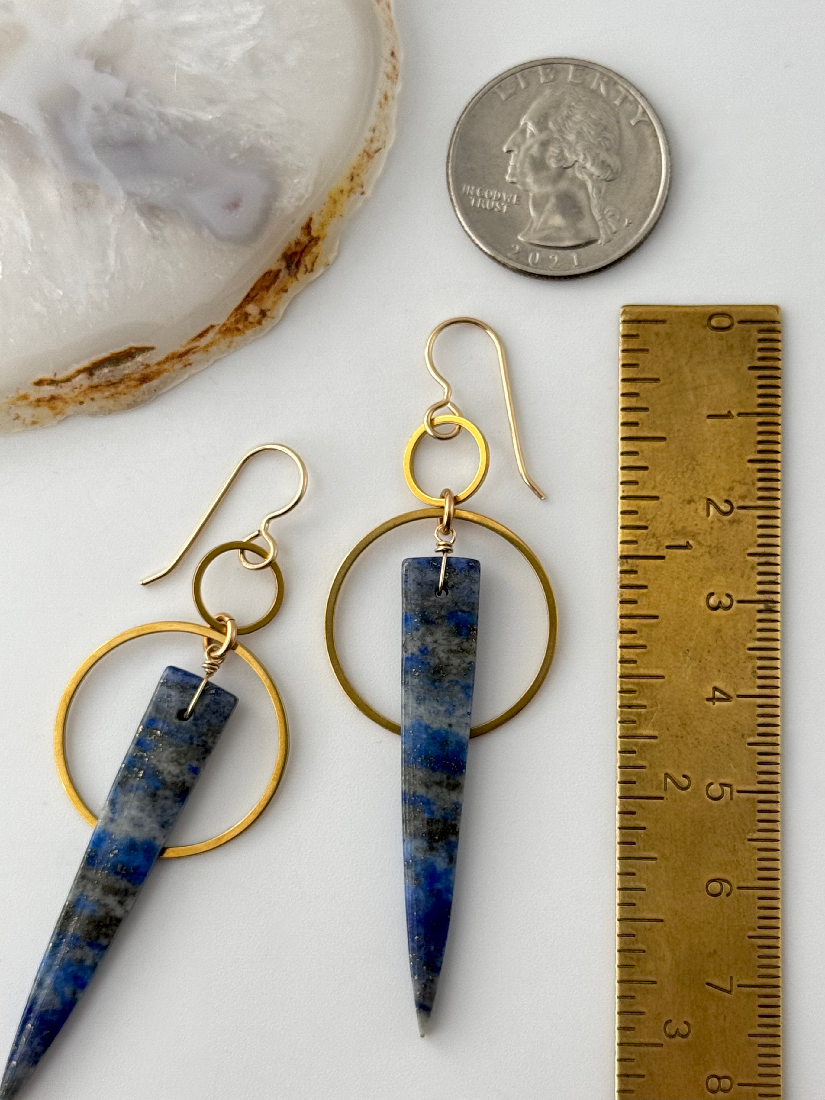 •EQUA-ORBIT• lapis + gold dangle earrings