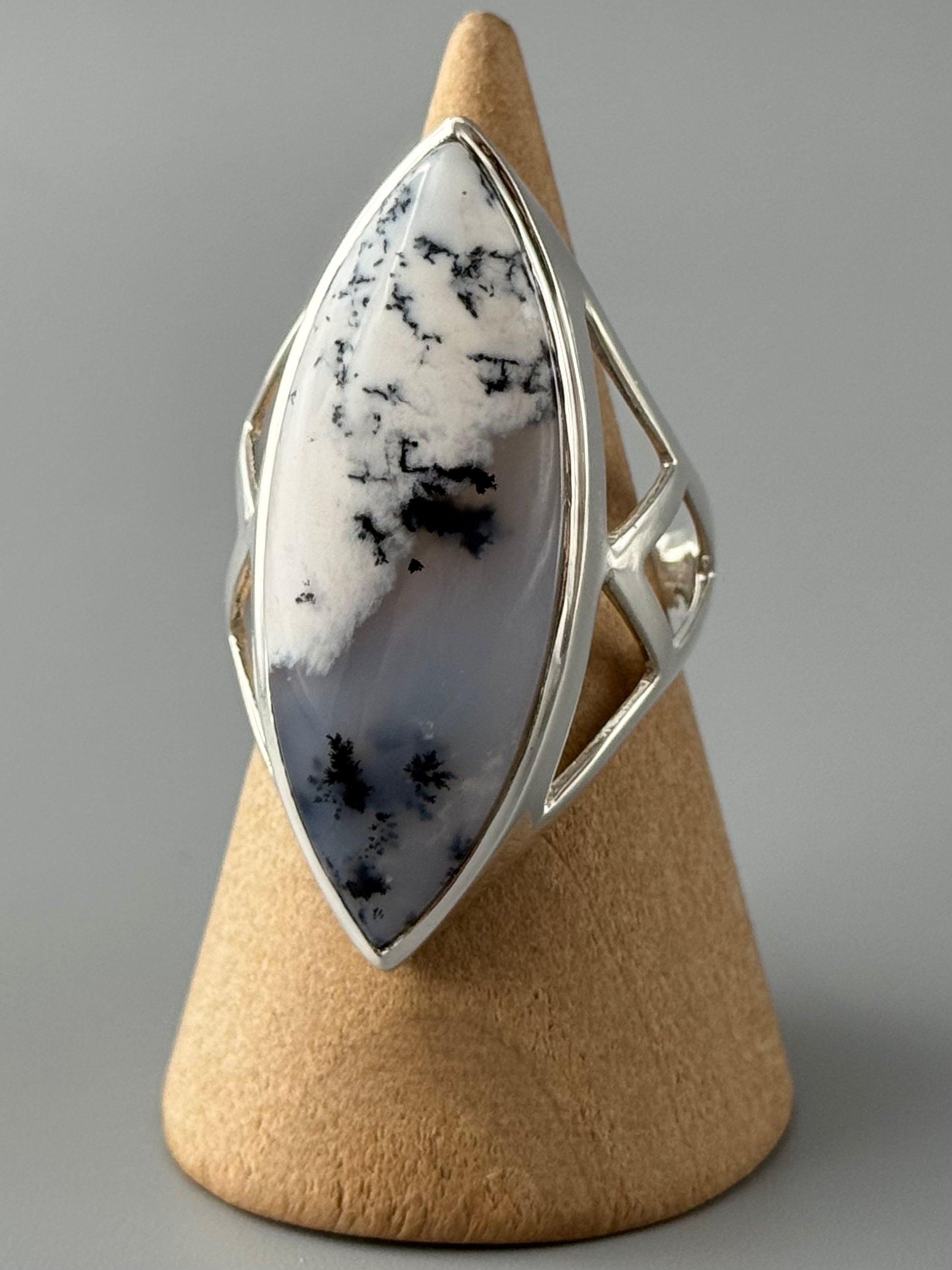 •DENDRITIC OPAL - MARQUISE• tapered band silver ring (various sizes)