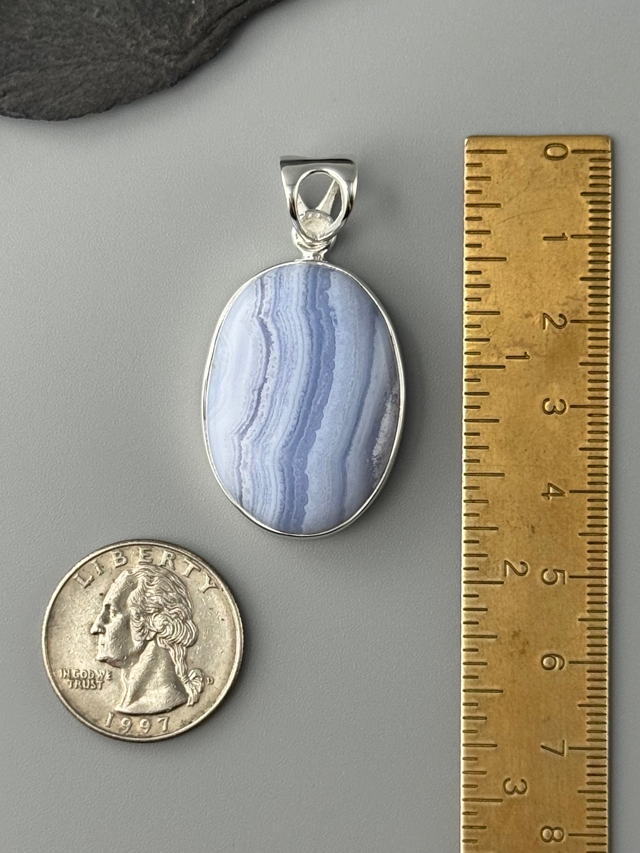 •BLUE LACE AGATE - MEDIUM OVAL• sterling silver pendant