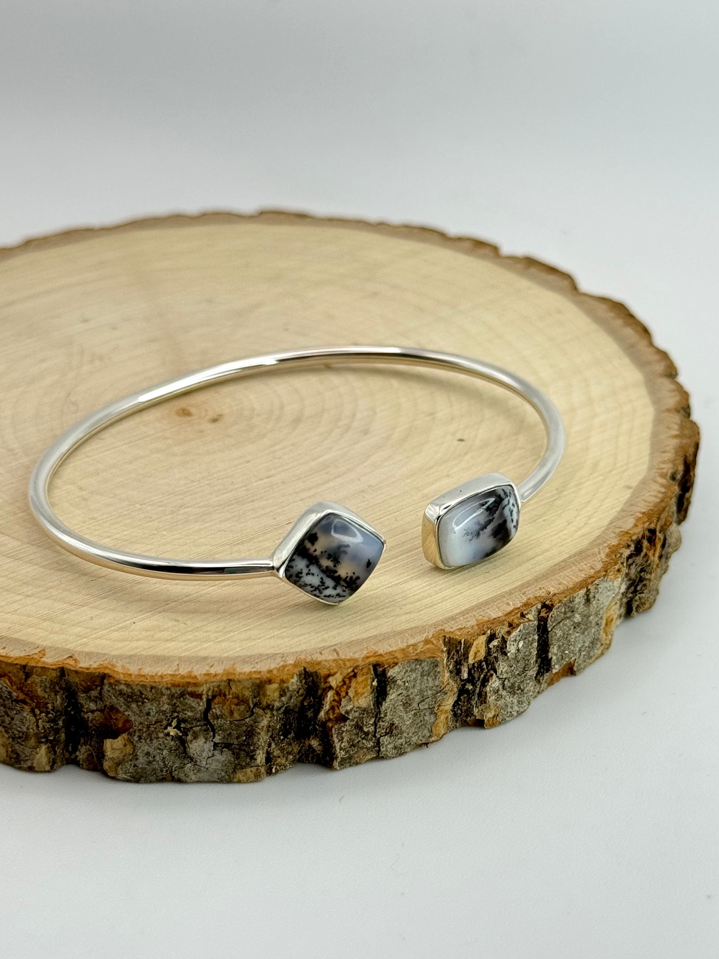 •DIAMOND + SOFT RECTANGLE• dendritic opal + silver twist-on cuff bracelet