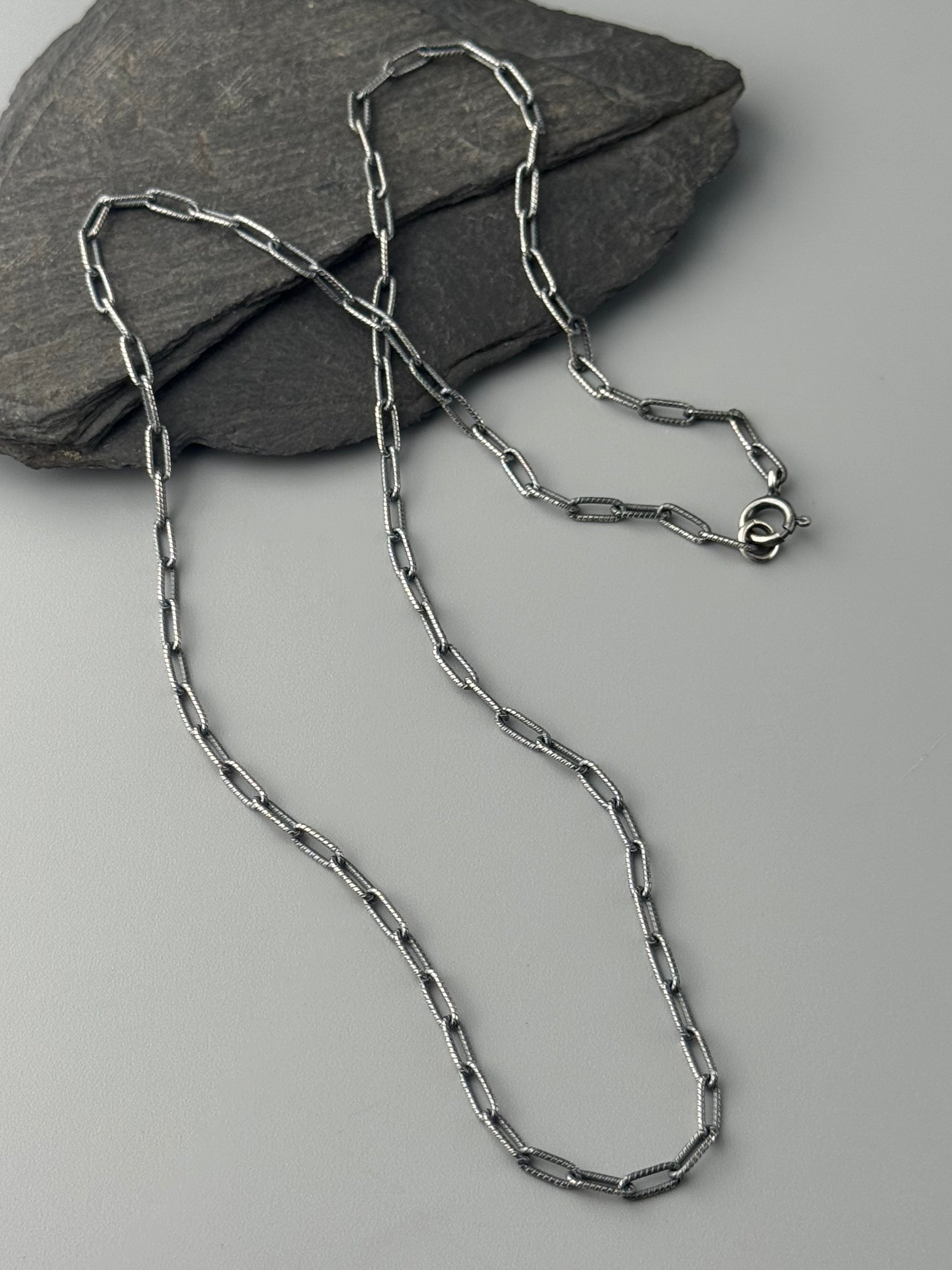•MEDIUM TEXTURED PAPERCLIP• oxidized sterling silver chain