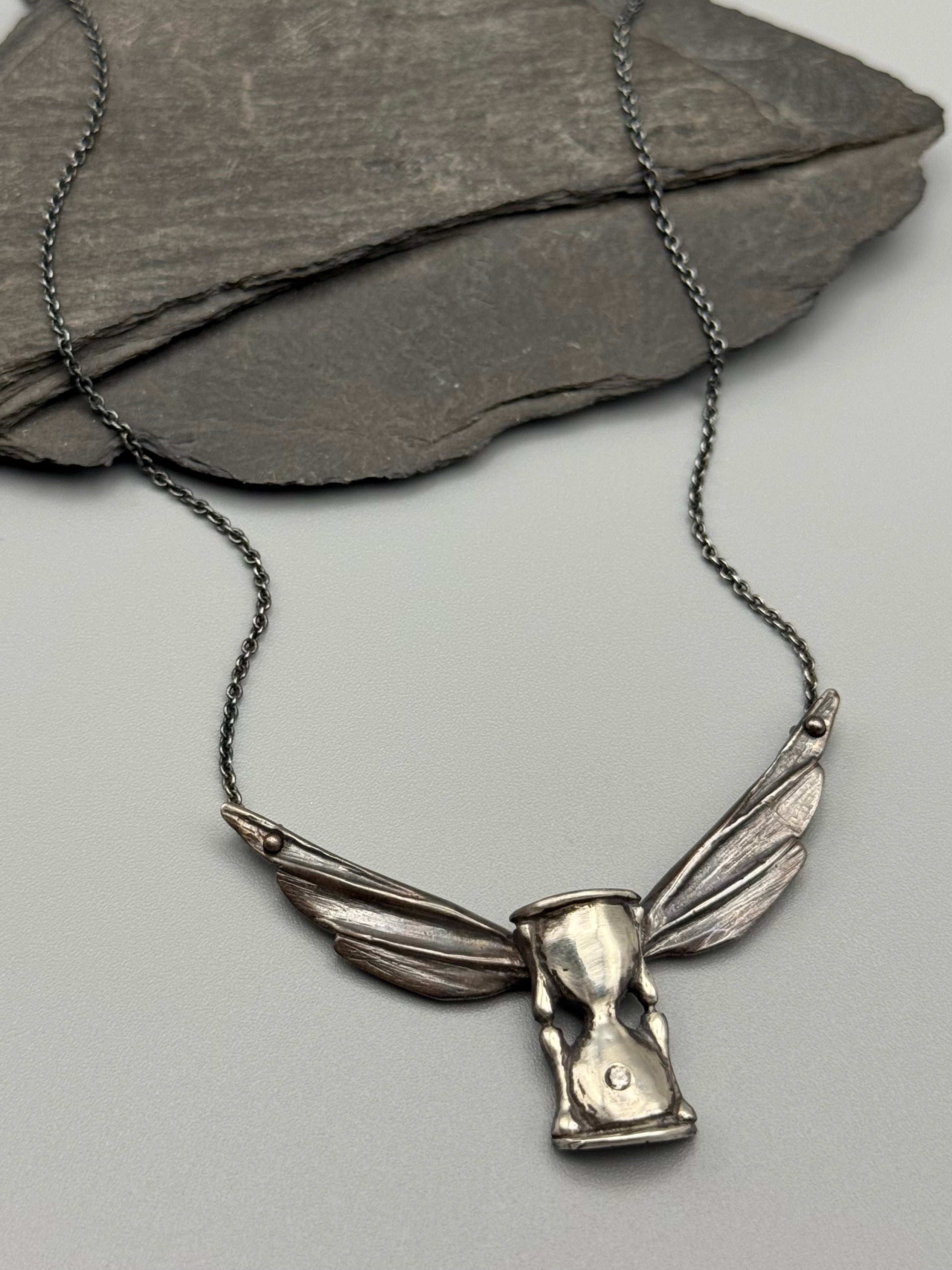 •TIME FLIES• sapphire + silver hourglass necklace (18.5" long)