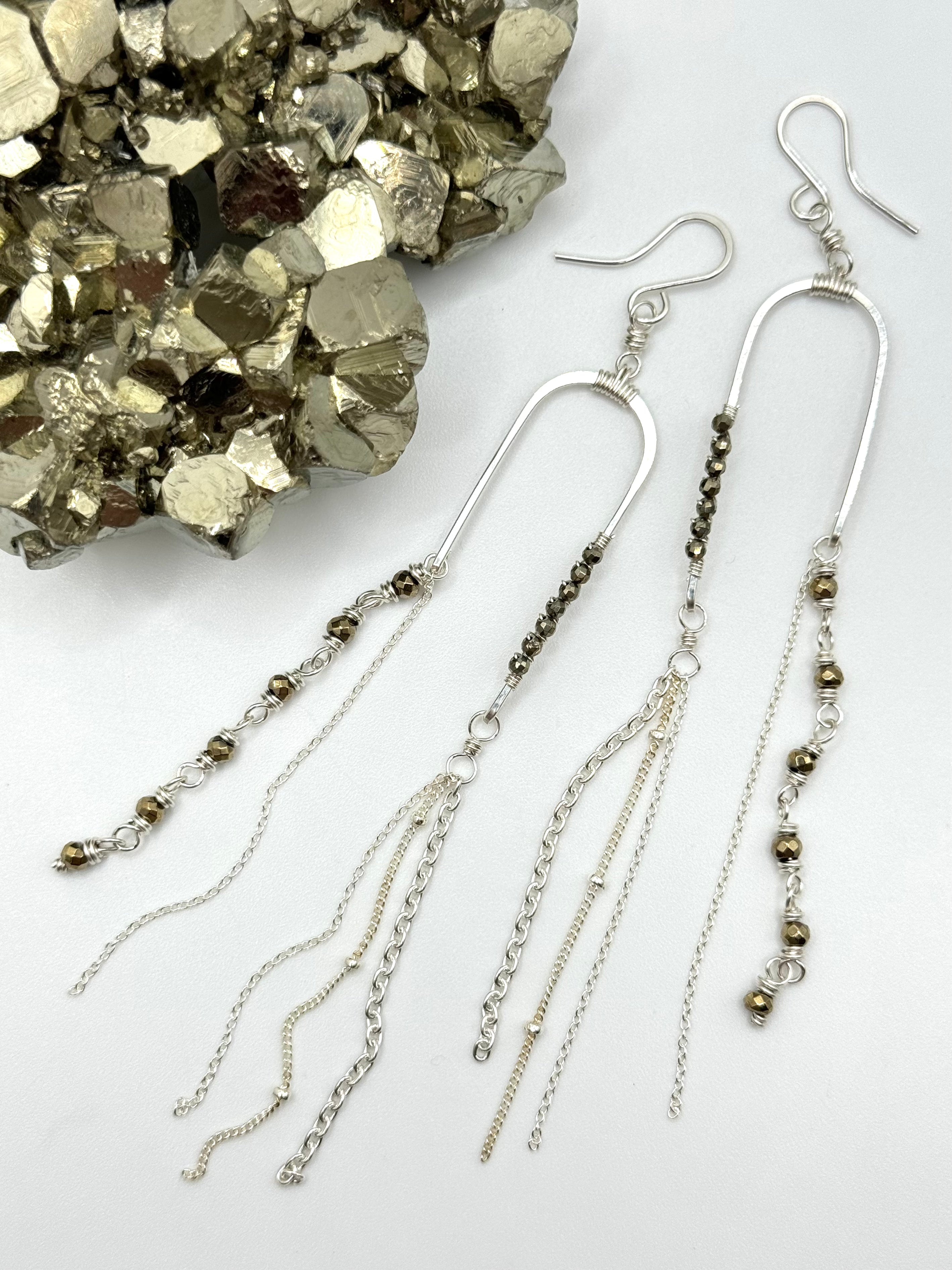 •BALANCING ACT• pyrite + silver dangle earrings