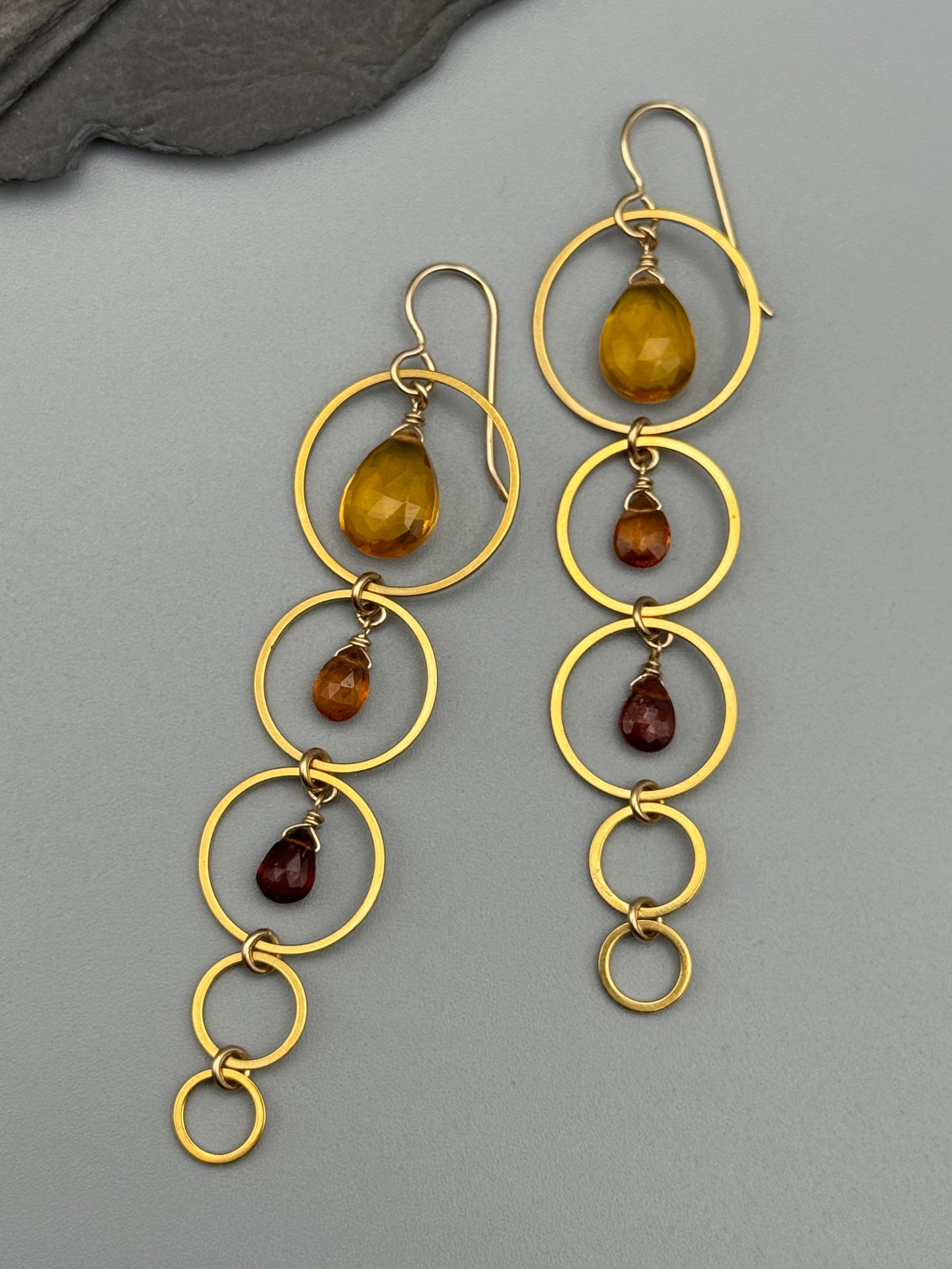 •10 OF CUPS• citrine + hessonite garnet gold earrings
