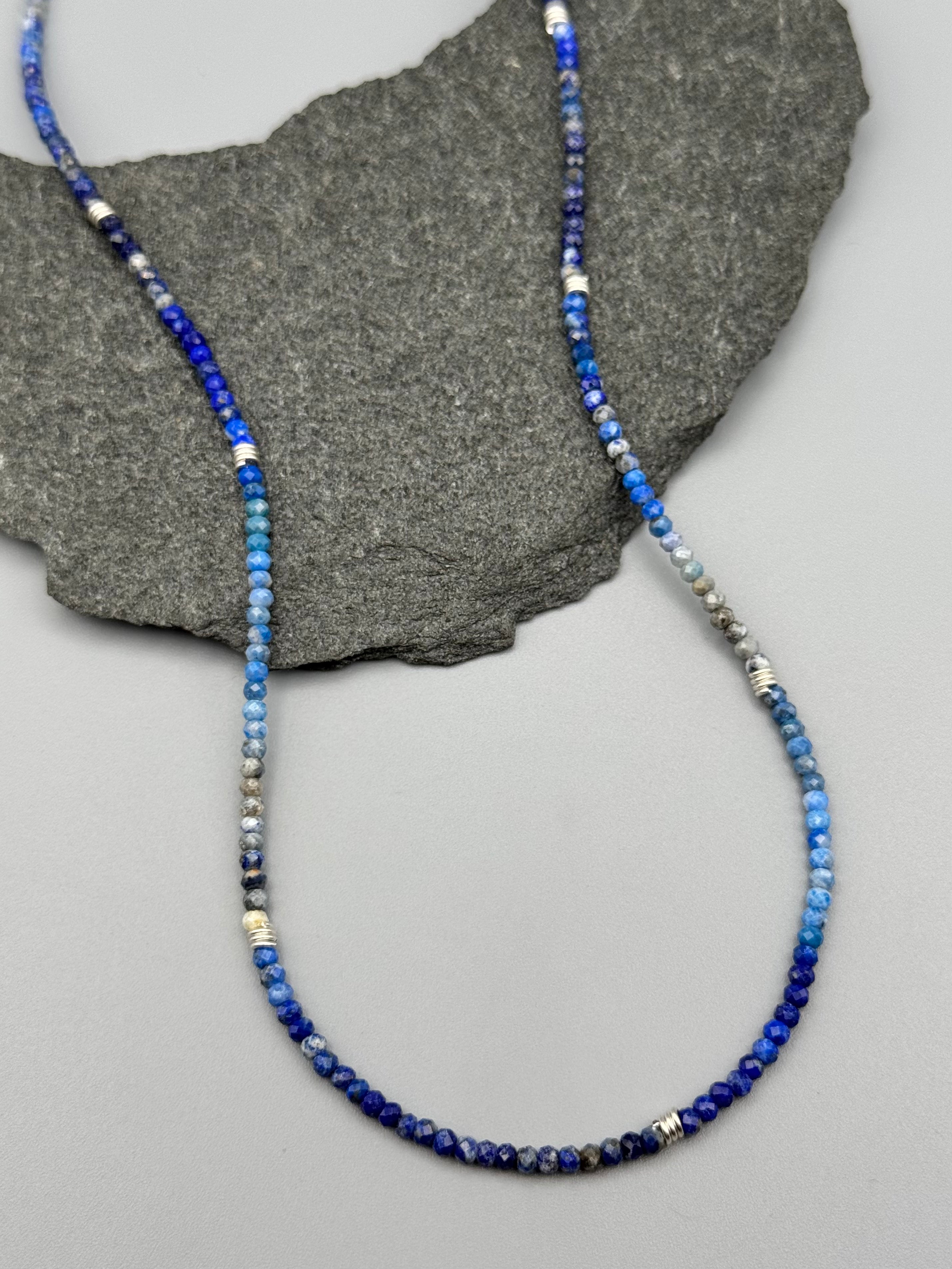•LIL' COILS• lapis + silver beaded necklace (16"-17.5" long)