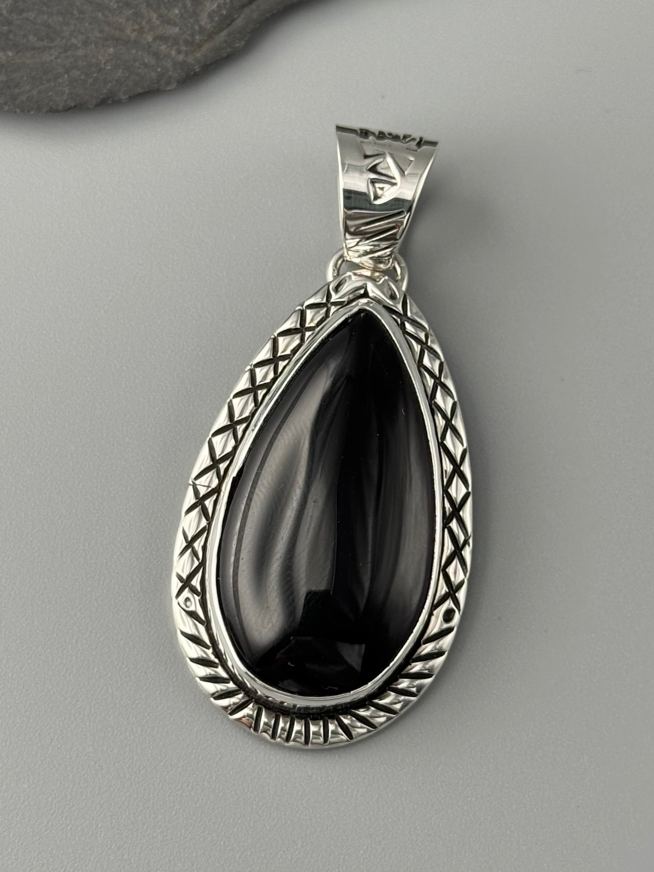 •BLACK ONYX - SNAKE WISDOM• Navajo sterling silver pendant