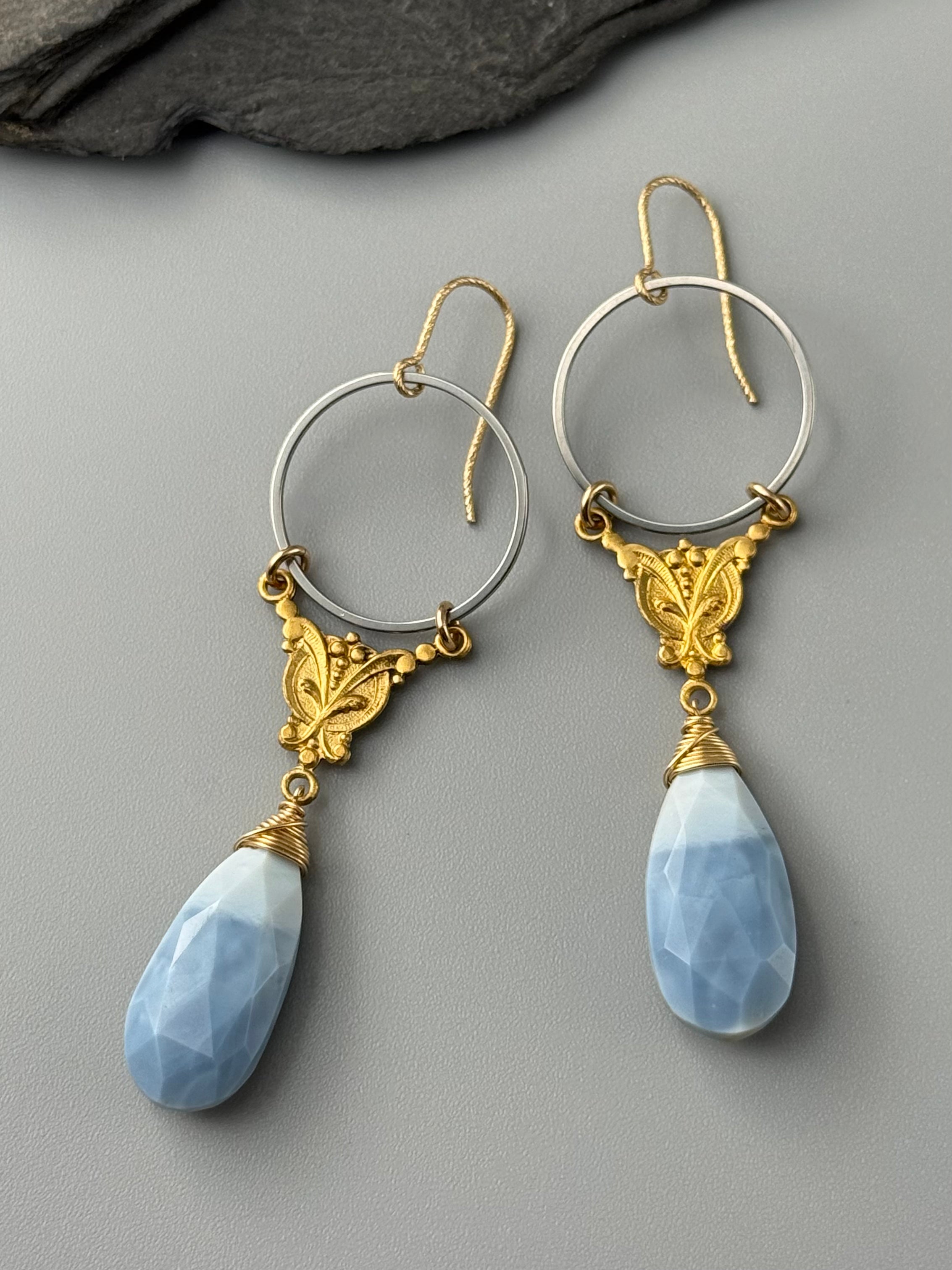 •MIRABEL• blue opal + mixed metal earrings