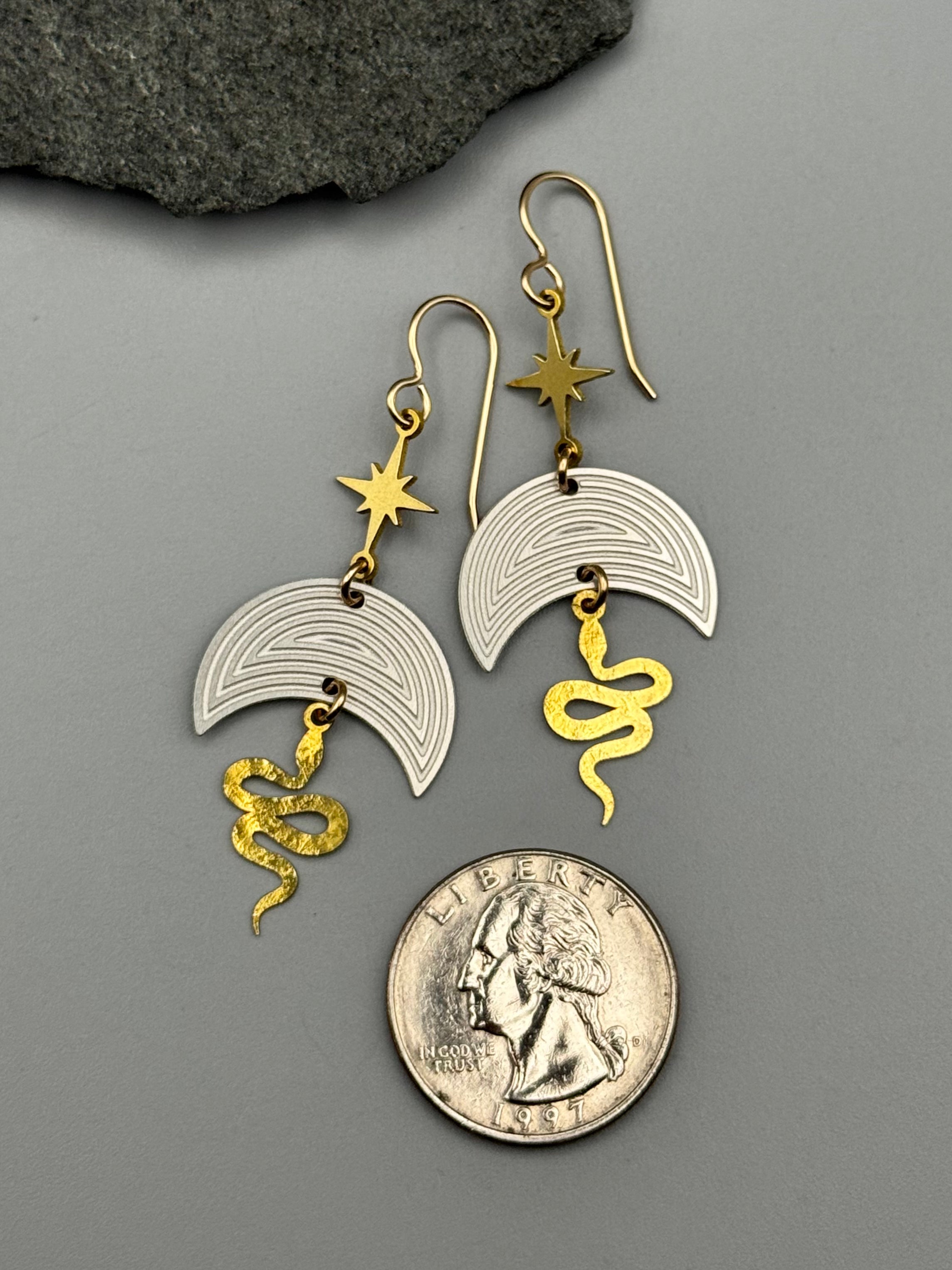 •NĀGA NYX• mixed metal dangle earrings