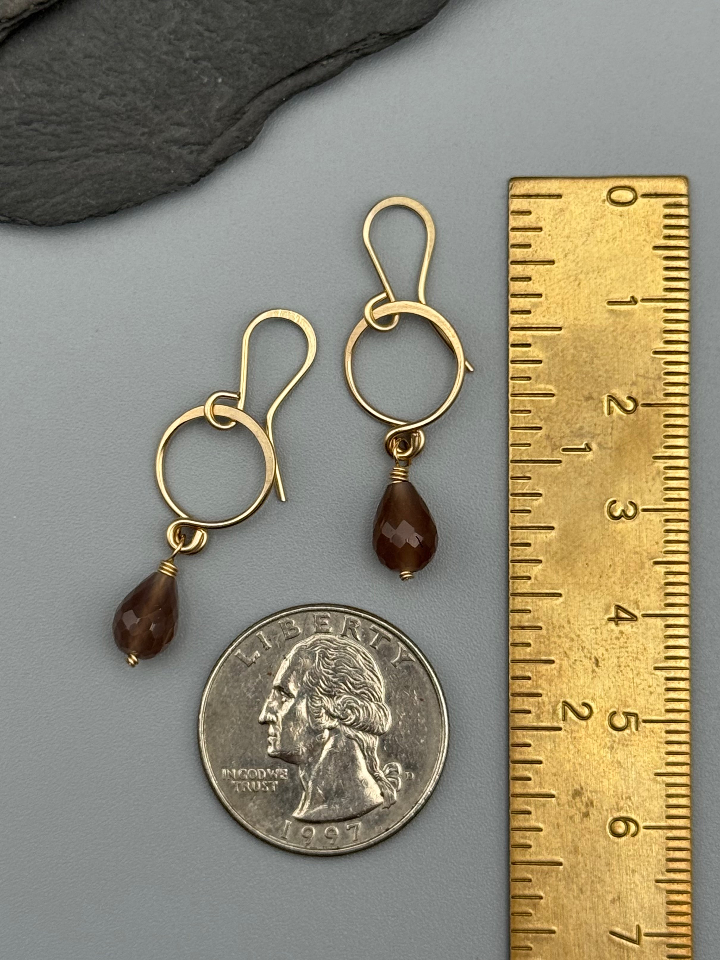 •DROPLET• chocolate moonstone + gold dangle earrings