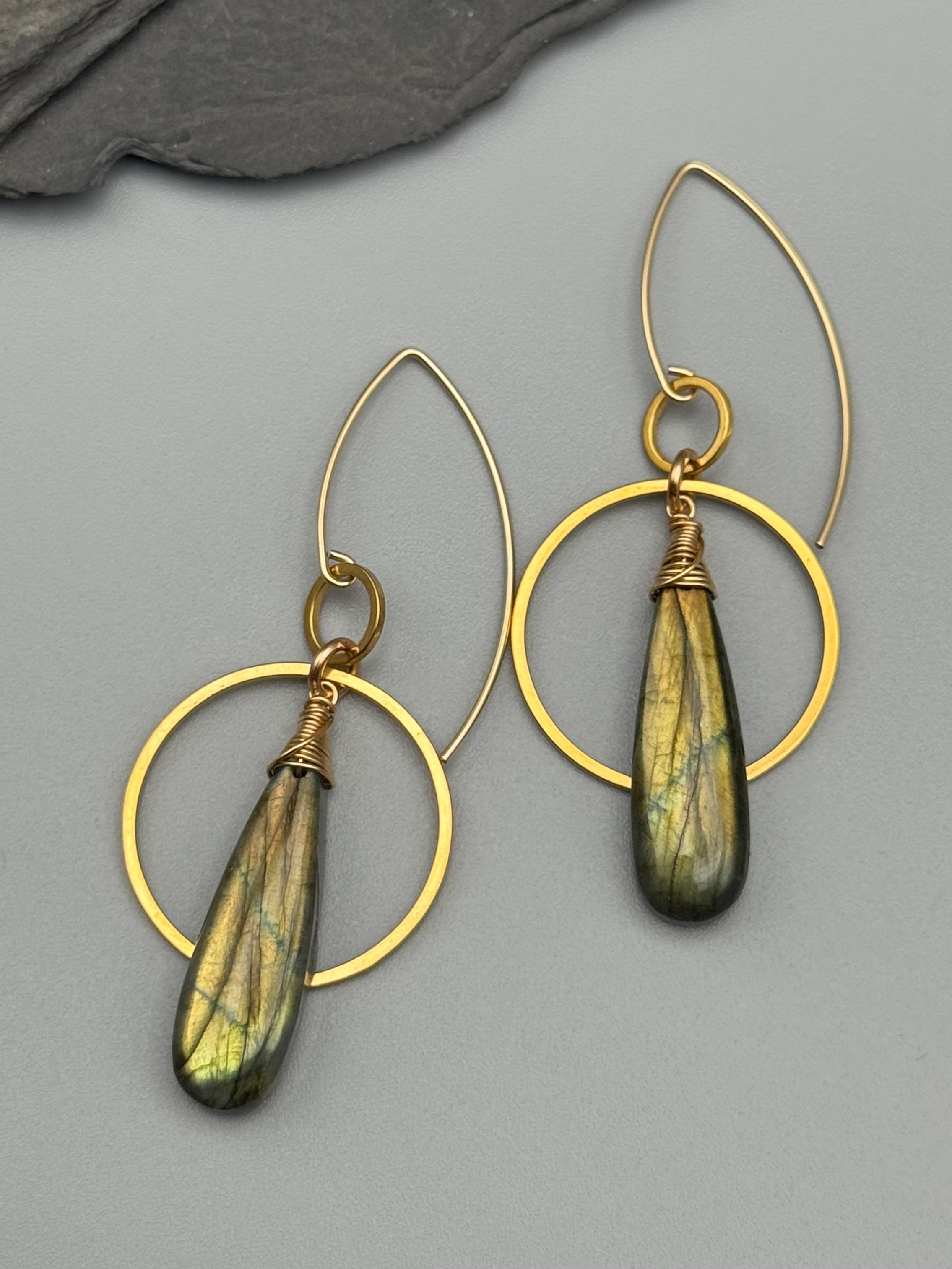 •EQUA-ORBIT• golden labradorite + gold earrings