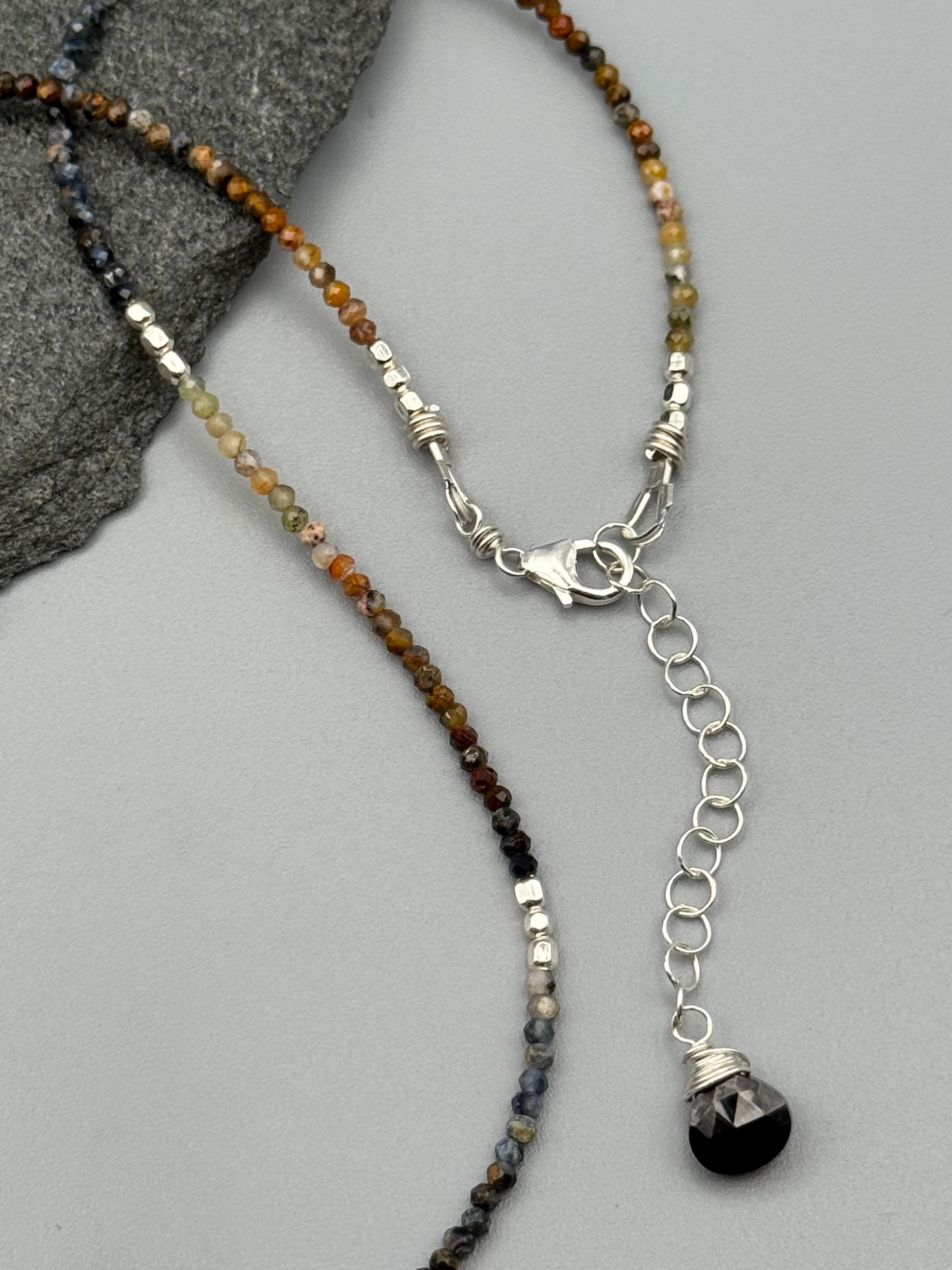 •LIL' NUGGETS• pietersite + silver beaded necklace (16"-17.5" long)