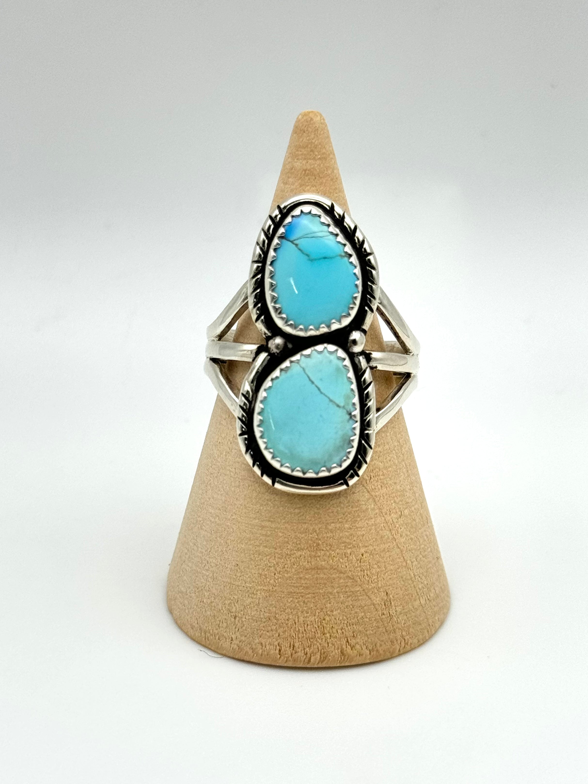 •GOLDEN HILL TURQUOISE - 2• Navajo silver double stone ring (size 9)