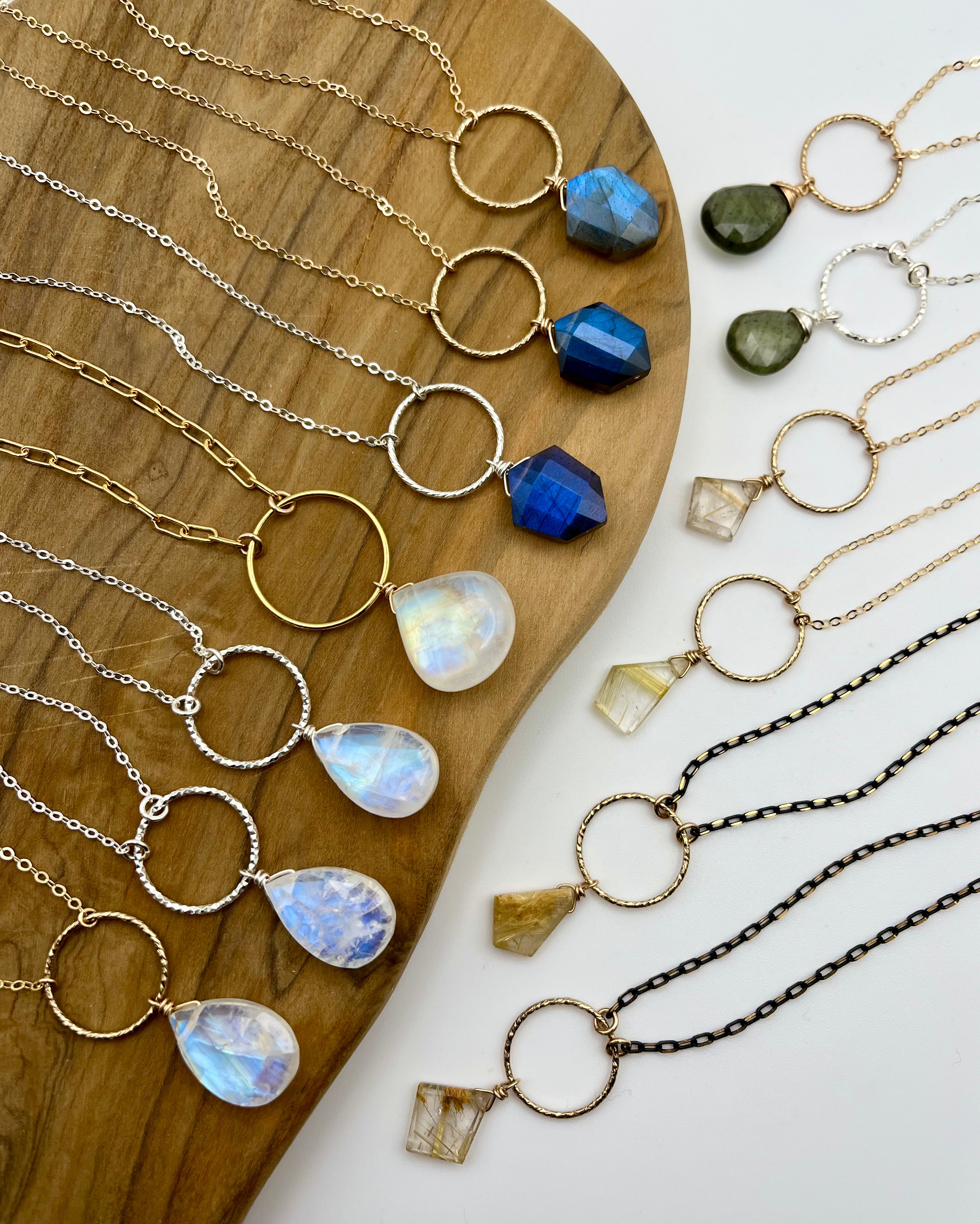 •LUNA• rainbow moonstone + silver necklace (various lengths)