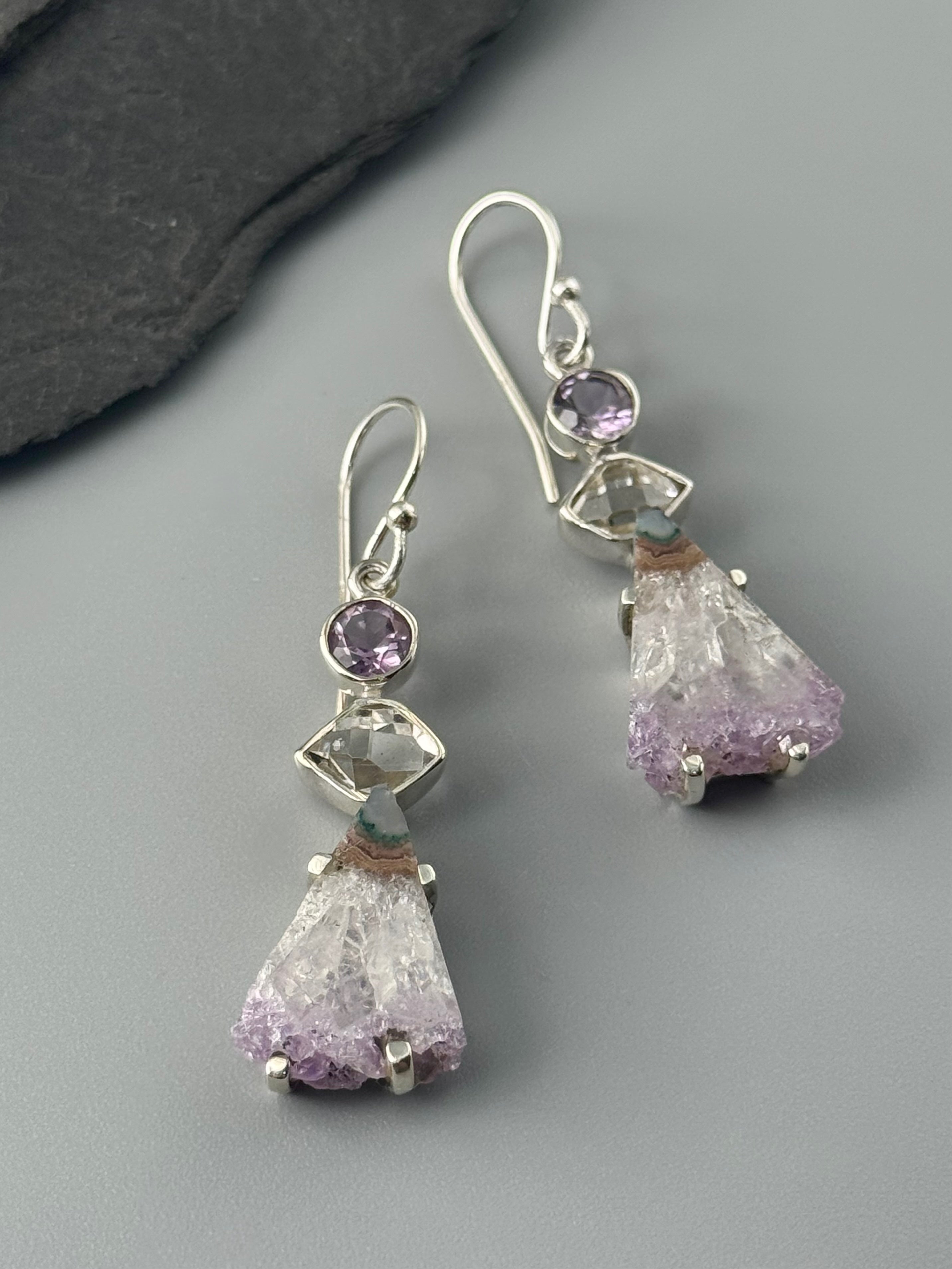 •AMETHYST + HERKIMER TRIO• silver dangle earrings