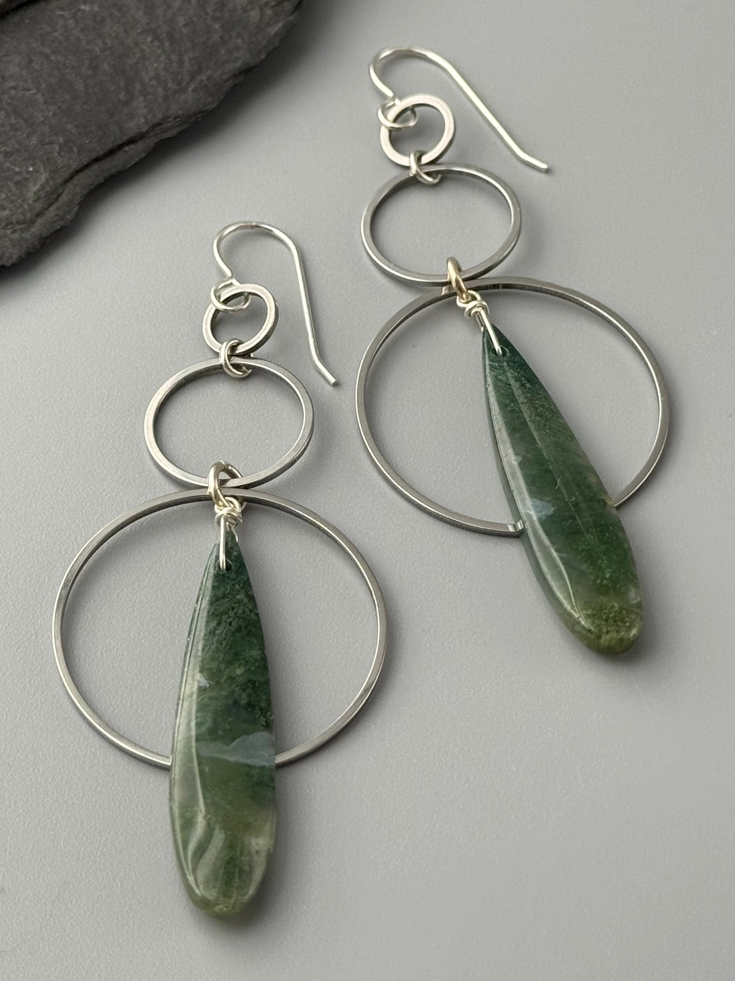 •EQUA-ORBIT• moss agate + silver earrings