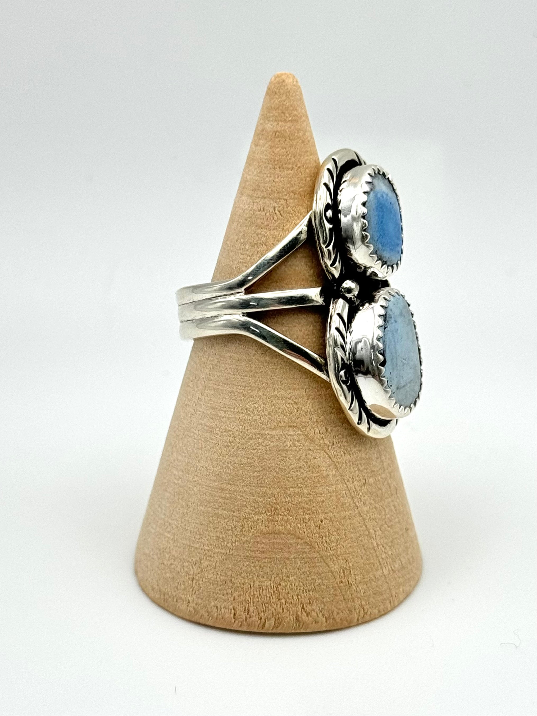 •GOLDEN HILL TURQUOISE - 1• Navajo silver double stone ring (size 7.5)