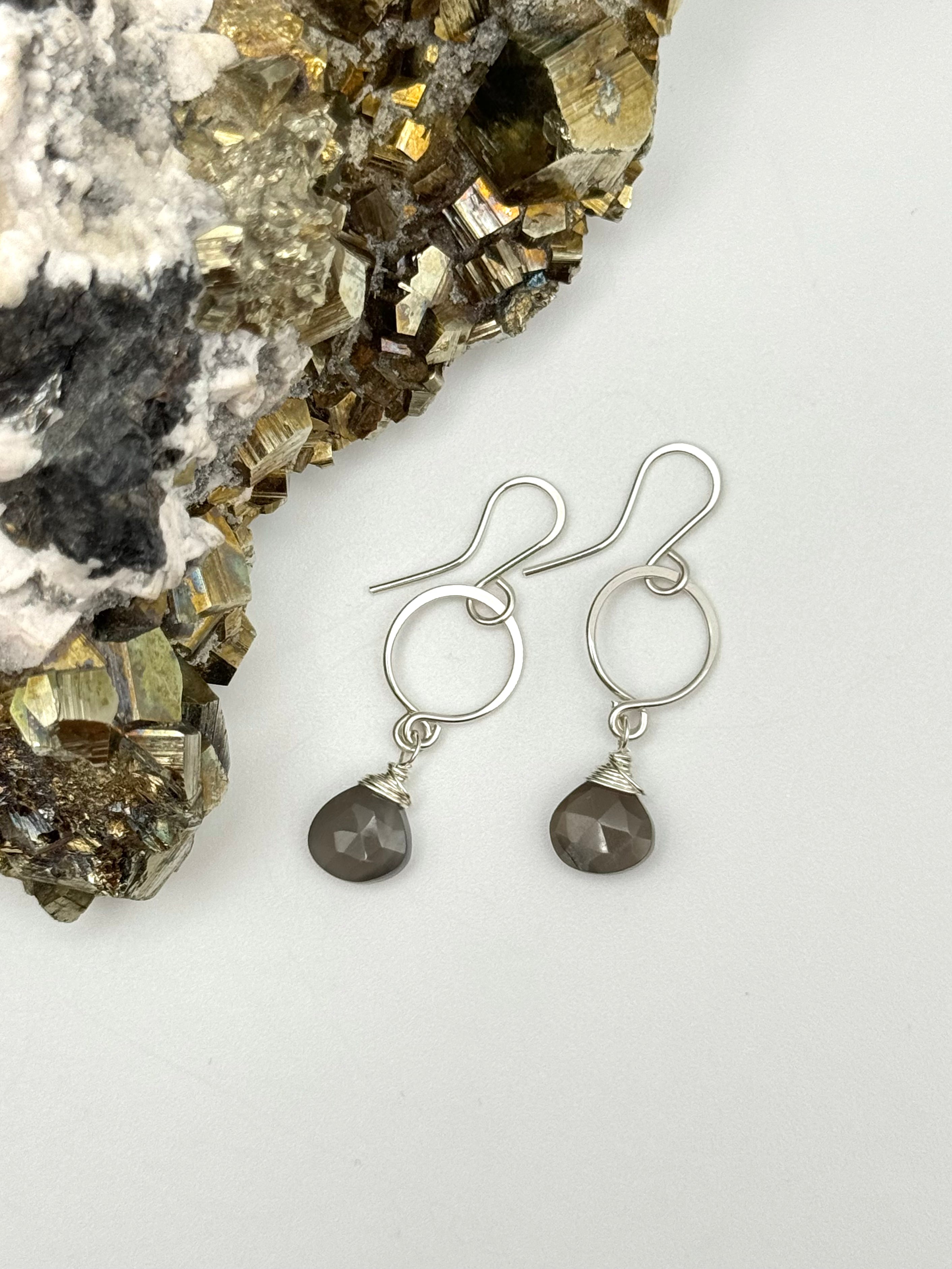 •DROPLET• grey moonstone + silver dangle earrings