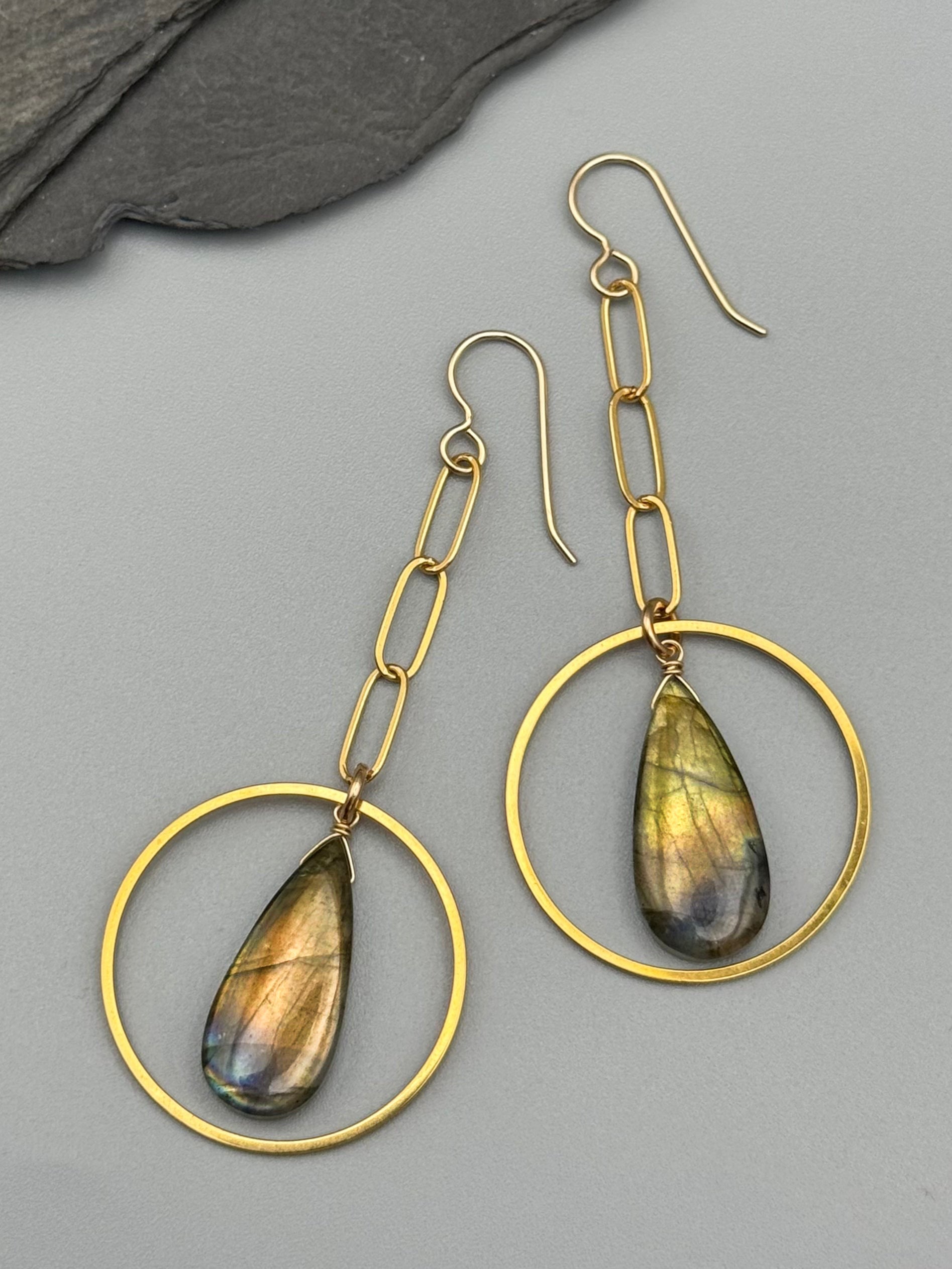 •HOOP DANCER• golden labradorite + gold earrings
