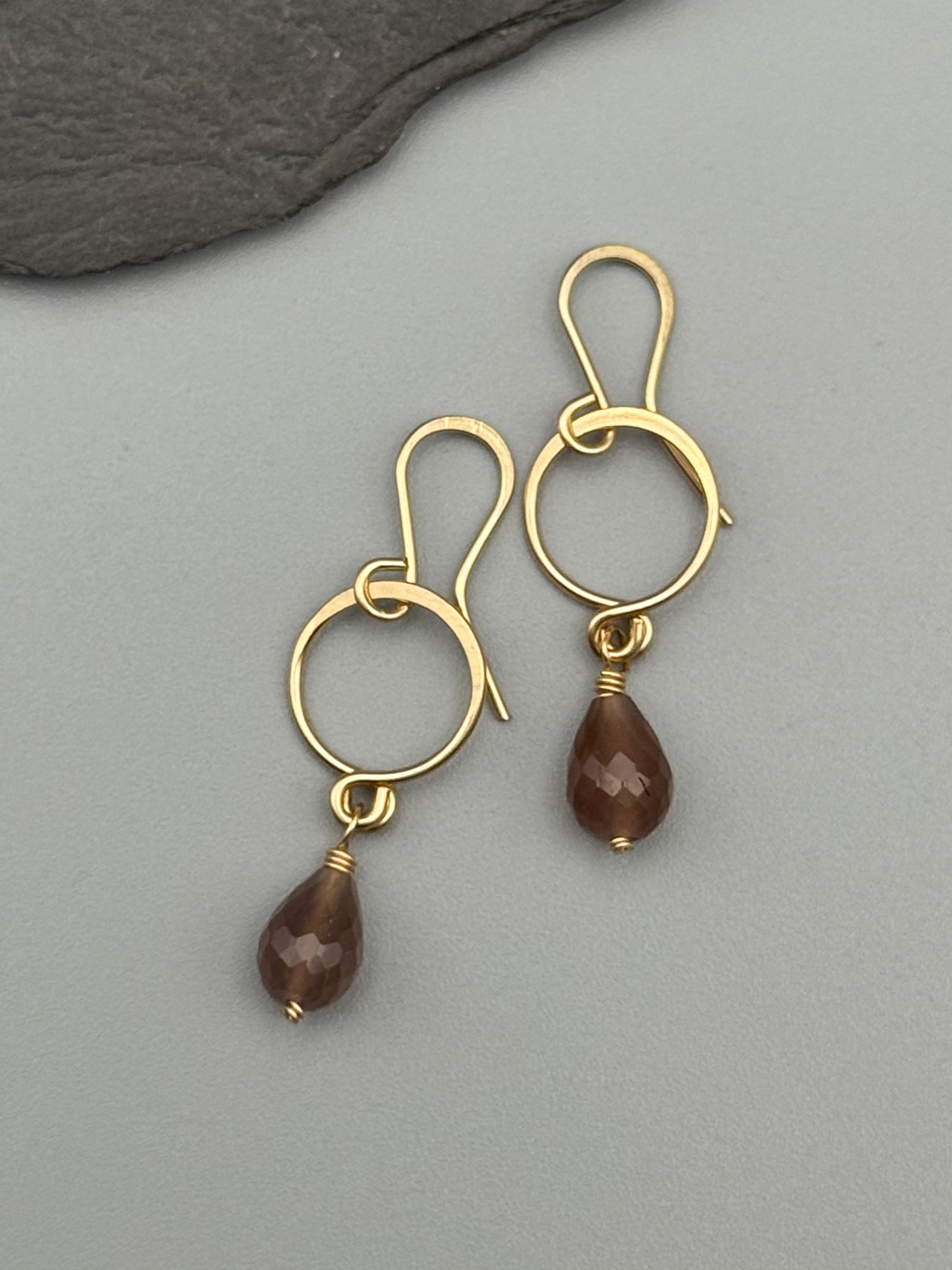 •DROPLET• chocolate moonstone + gold dangle earrings