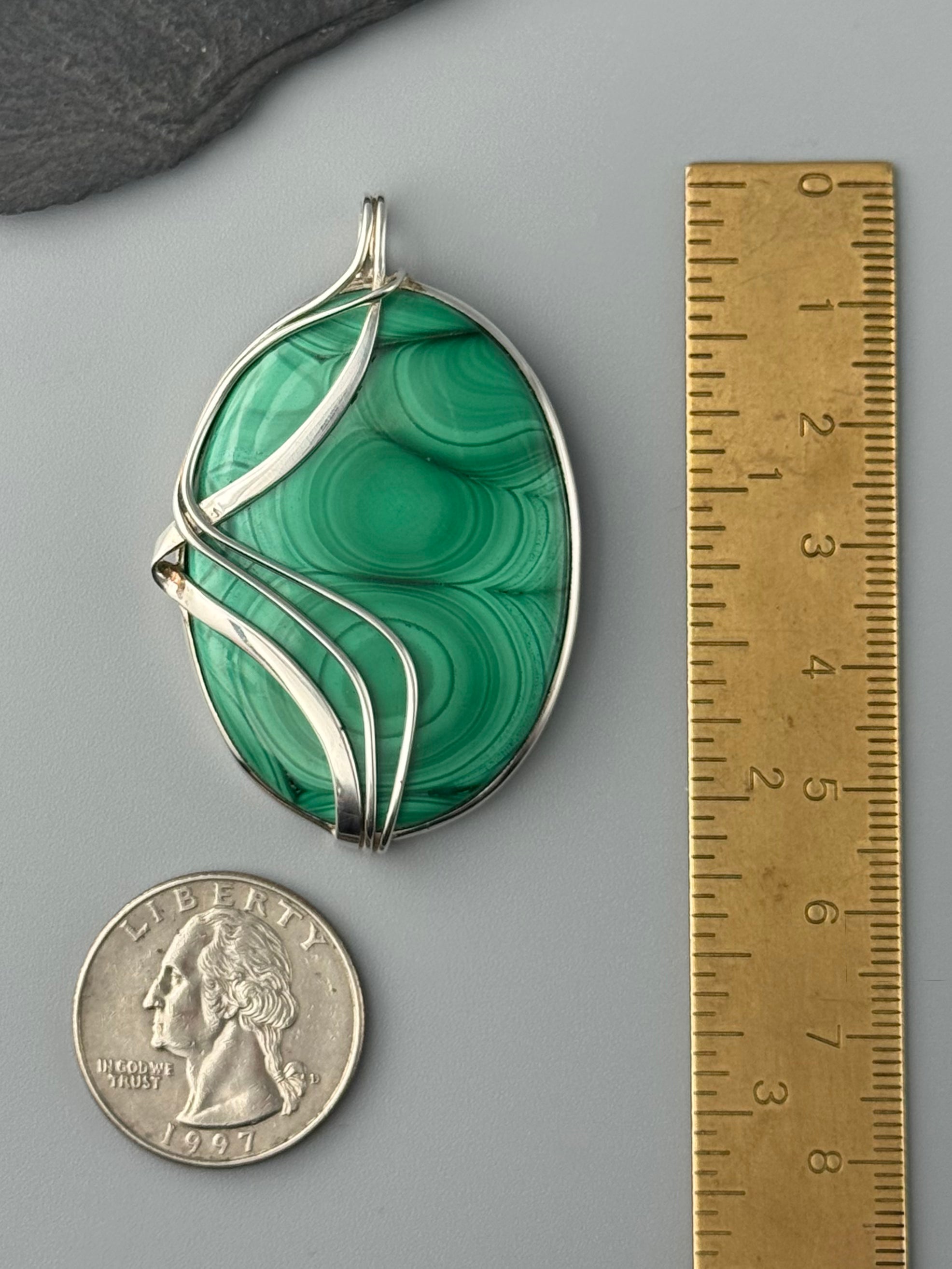 •MALACHITE - WIRE WRAPPED OVAL• sterling silver pendant