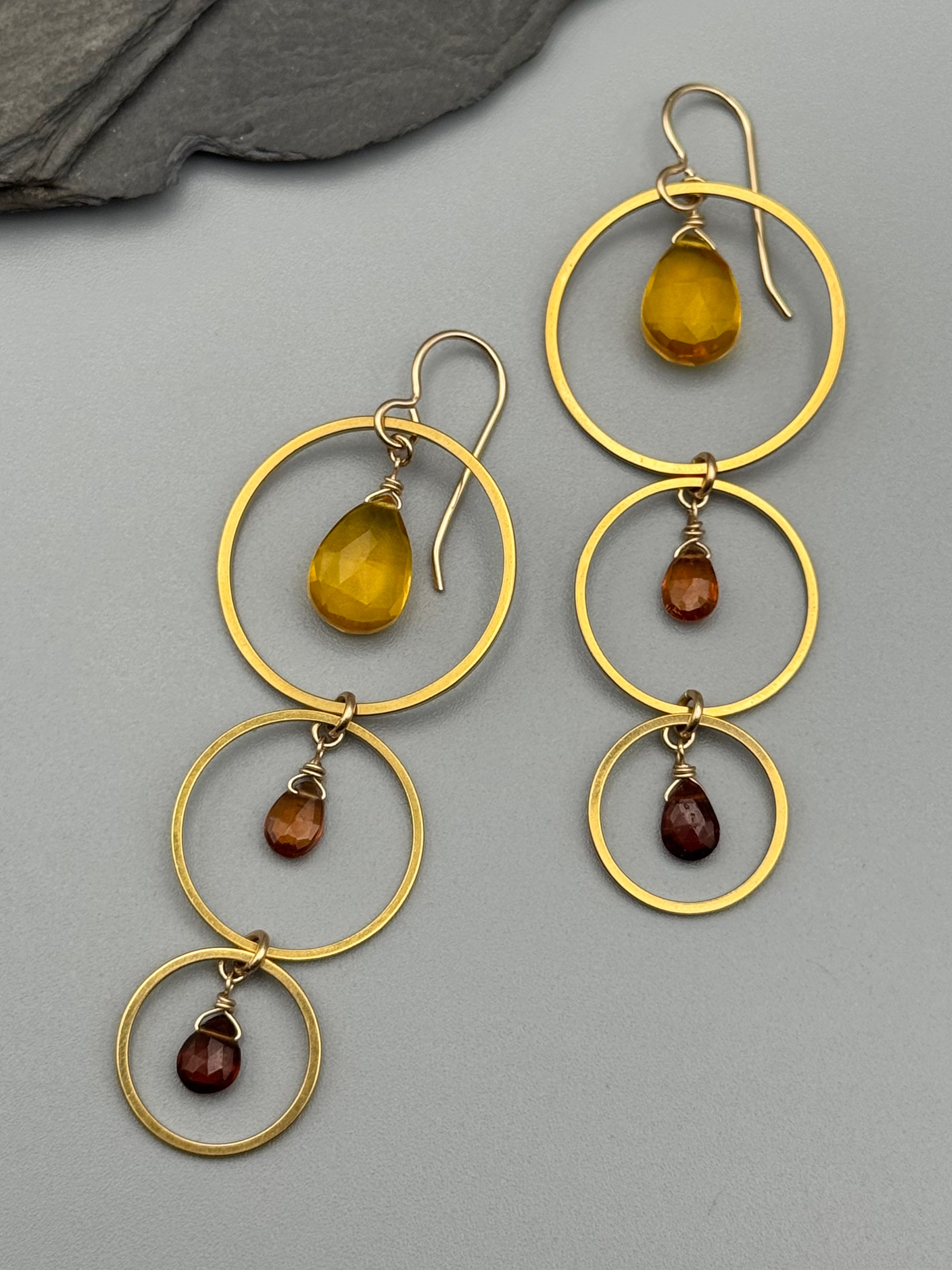 •6 OF CUPS• citrine + hessonite garnet gold earrings