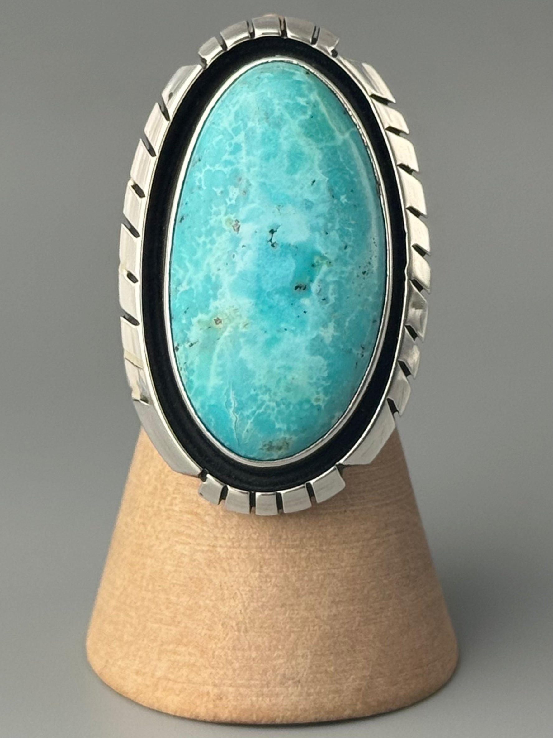 •KINGMAN TURQUOISE - ATSAH• Navajo silver ring (size 6.5)