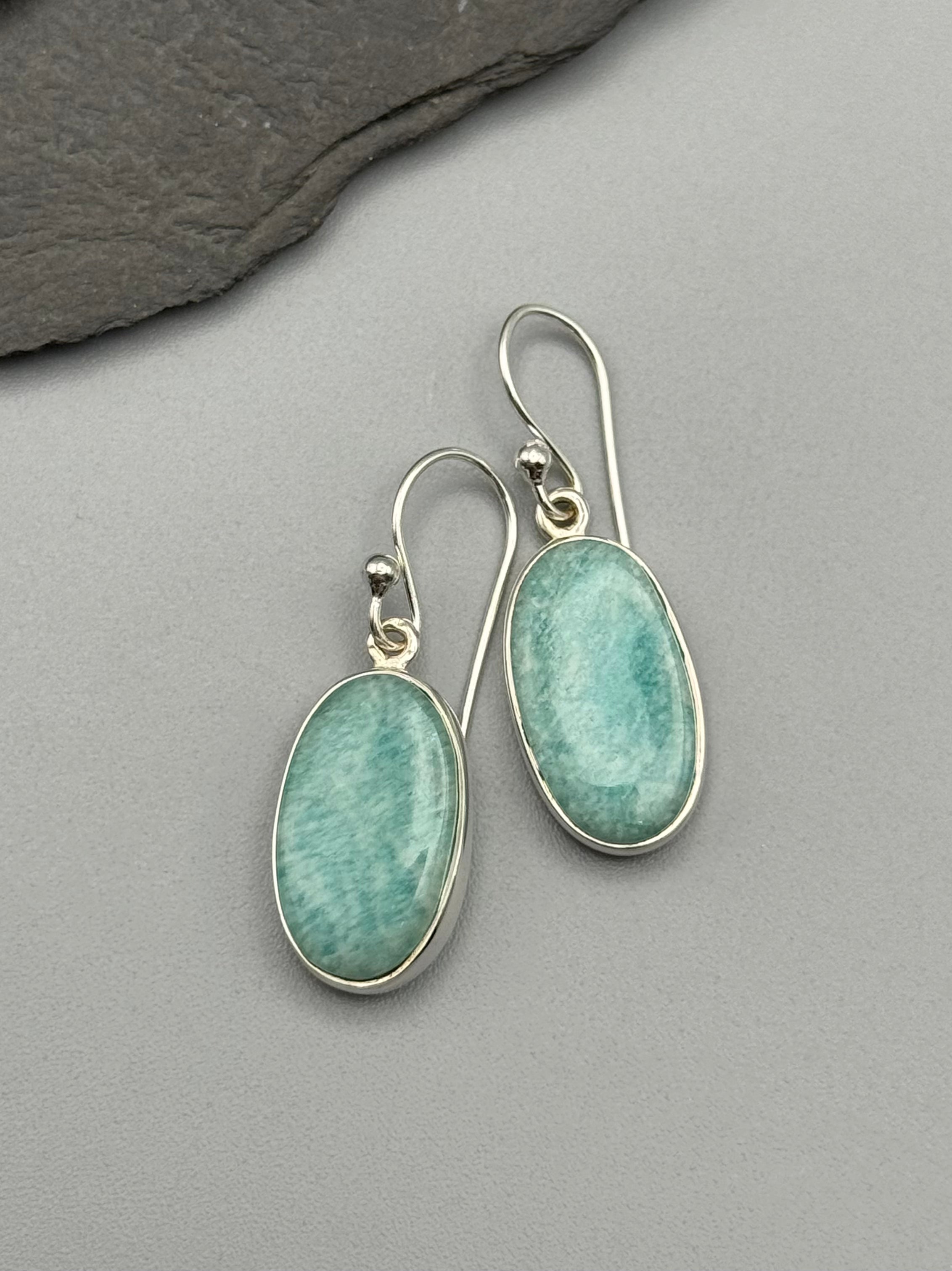•AMAZONITE - OVAL• silver dangle earrings
