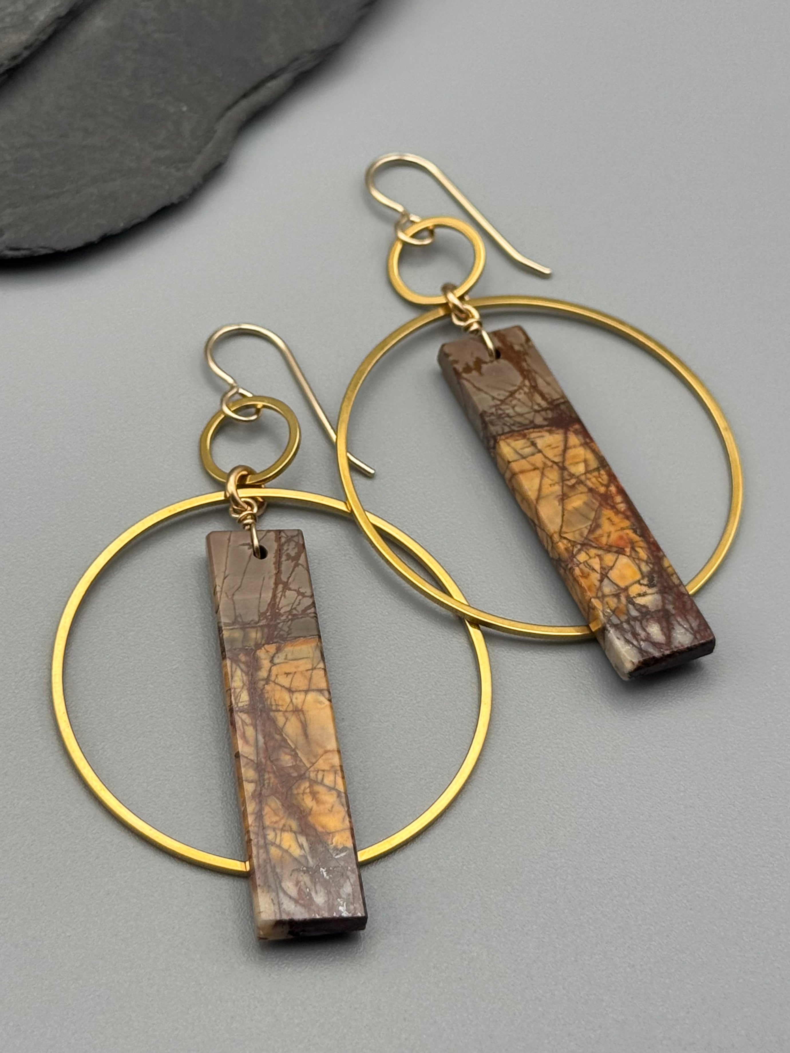 •EQUA-ORBIT• red creek jasper + gold earrings