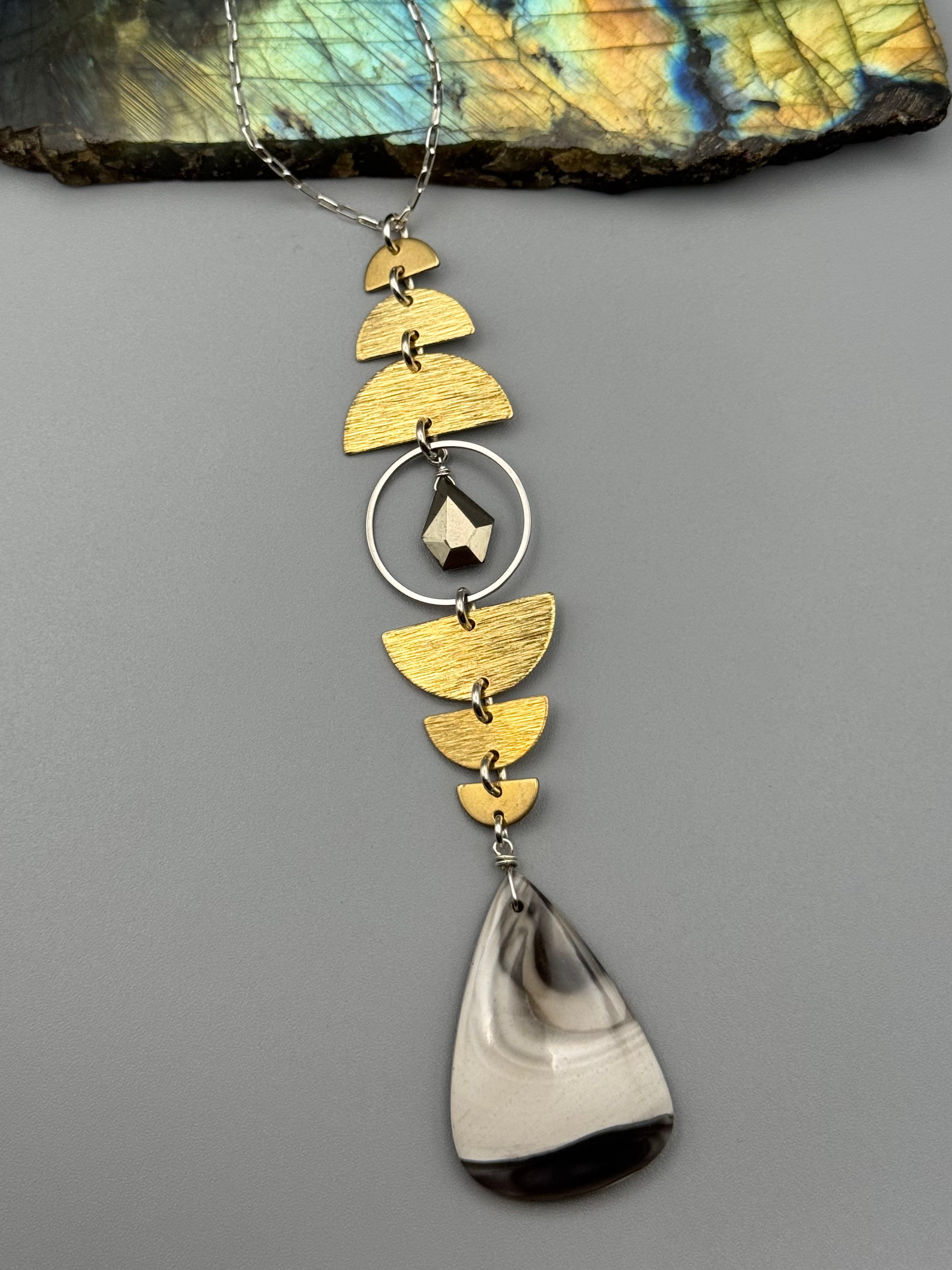 •NYX• pyrite + flint mixed metal necklace (26"-28" long)