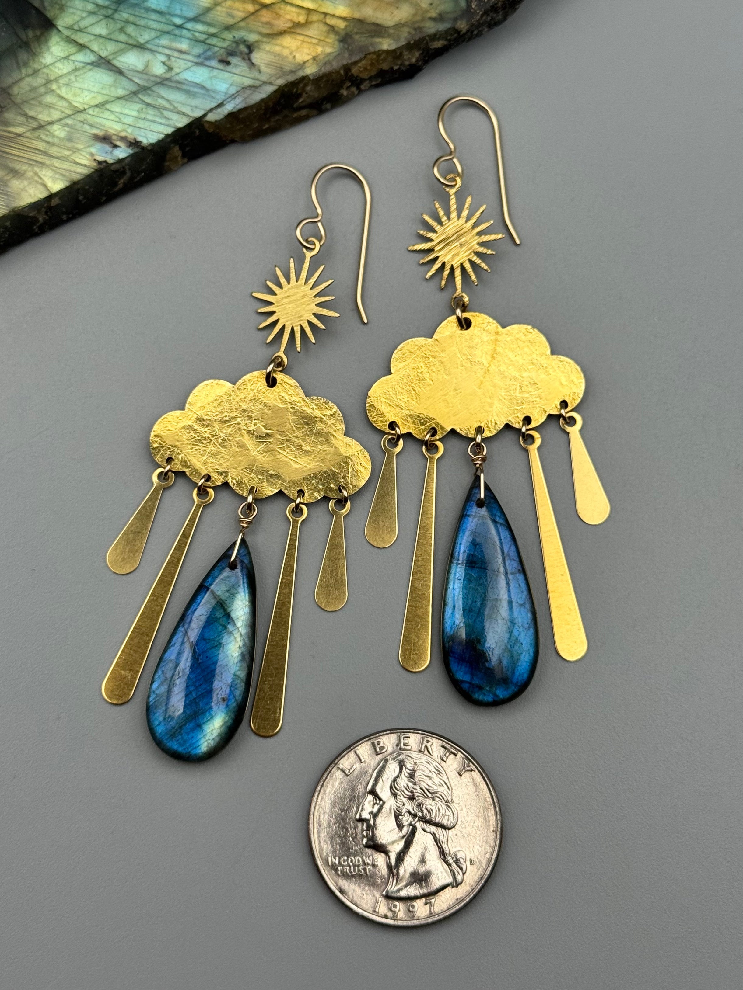 •SUN STORM• labradorite tear + gold earrings
