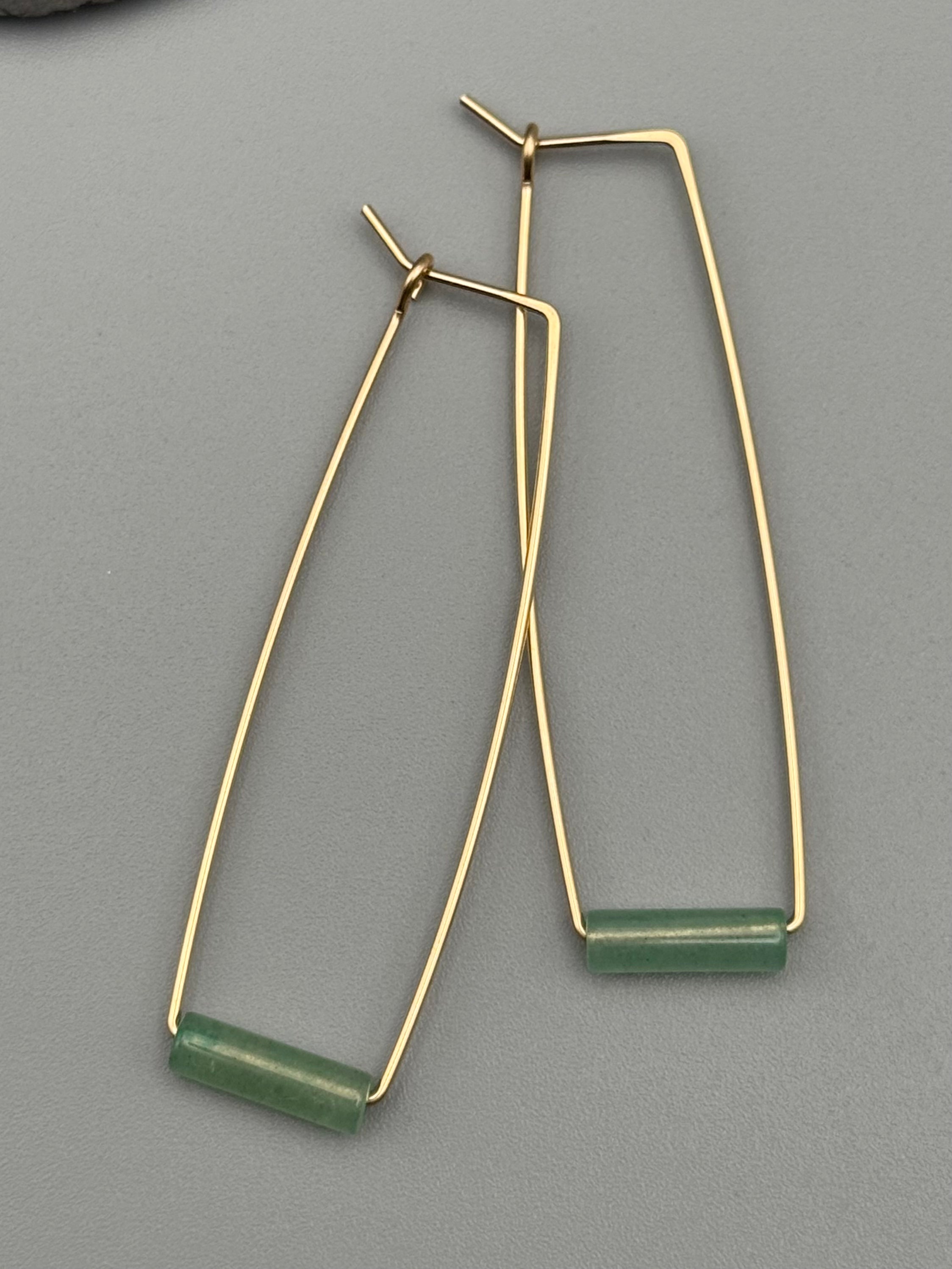 •RECTANGLE TUBE HOOP• aventurine + gold earrings
