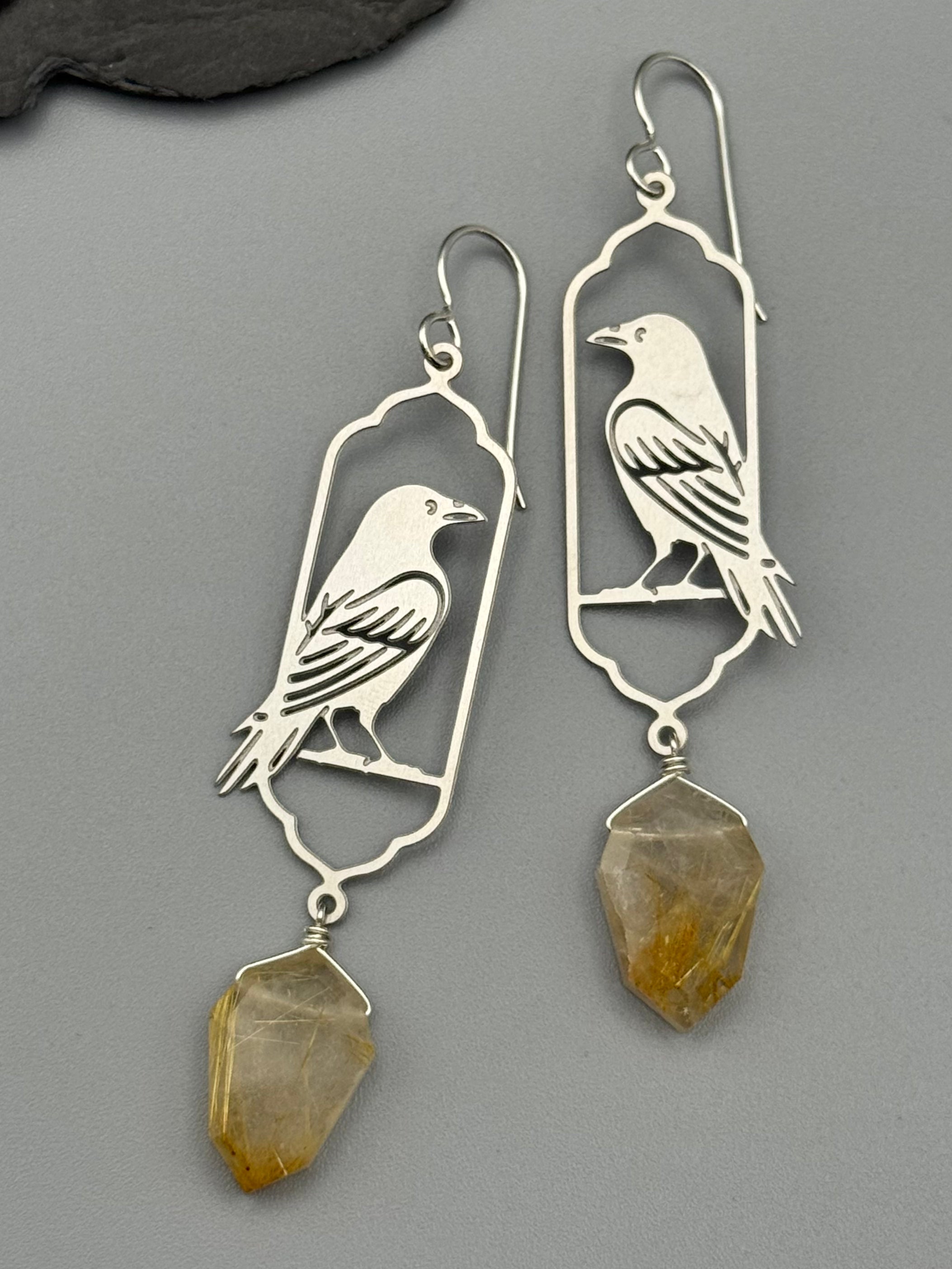•NEVERMORE• rutilated quartz + silver earrings