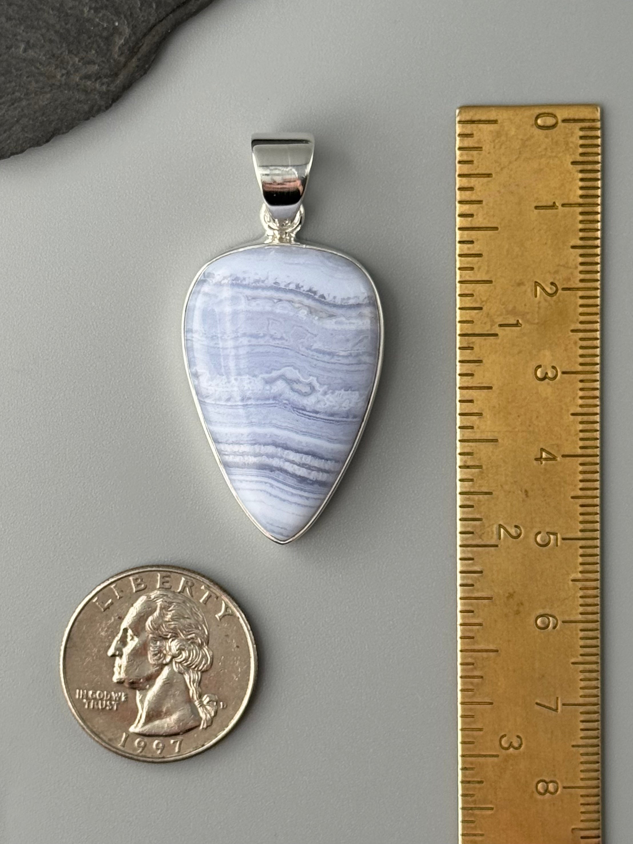•BLUE LACE AGATE - SPEAR TEAR• sterling silver pendant