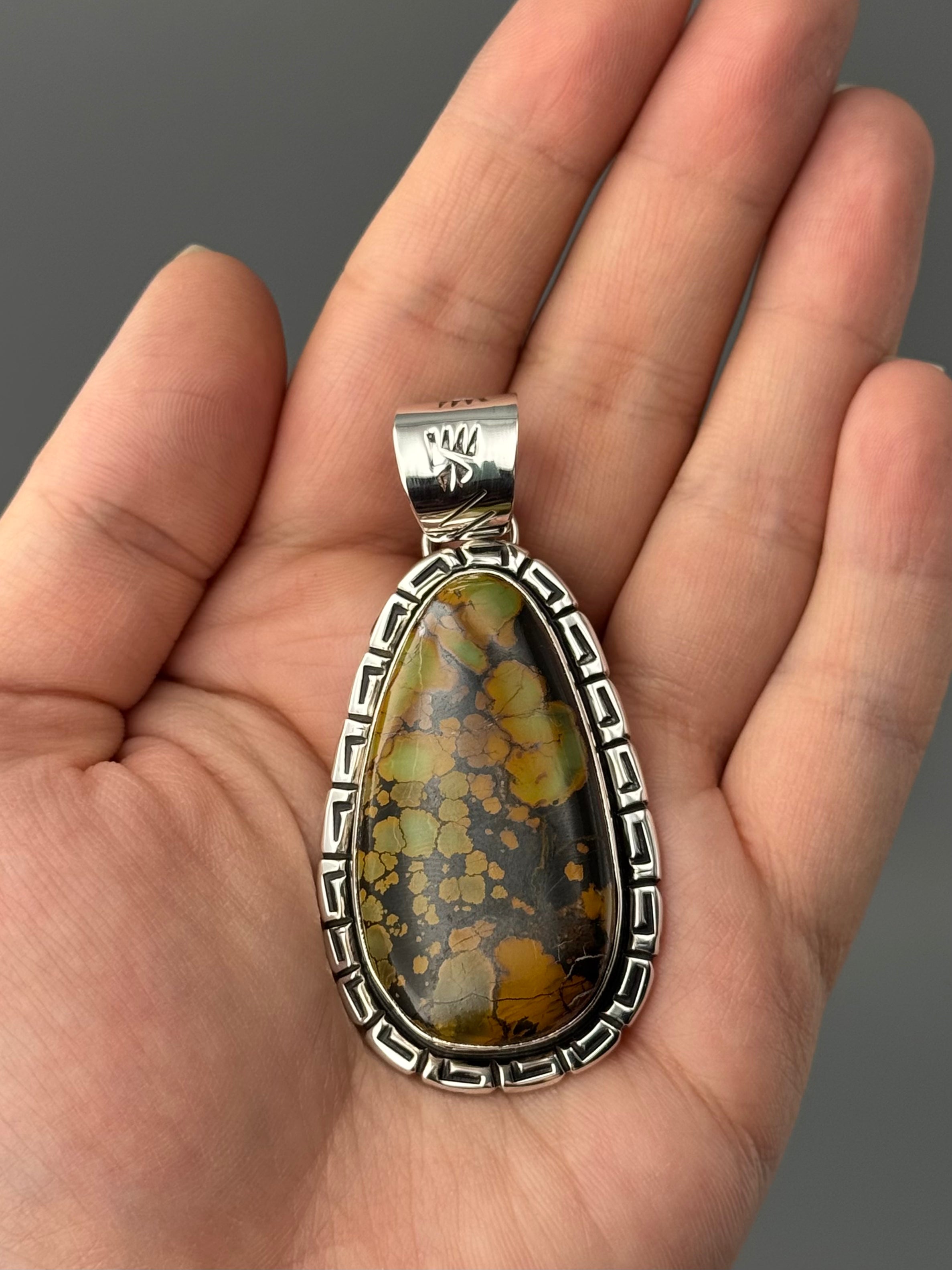 •BLACKJACK TURQUOISE - WIND 2• Navajo sterling silver pendant