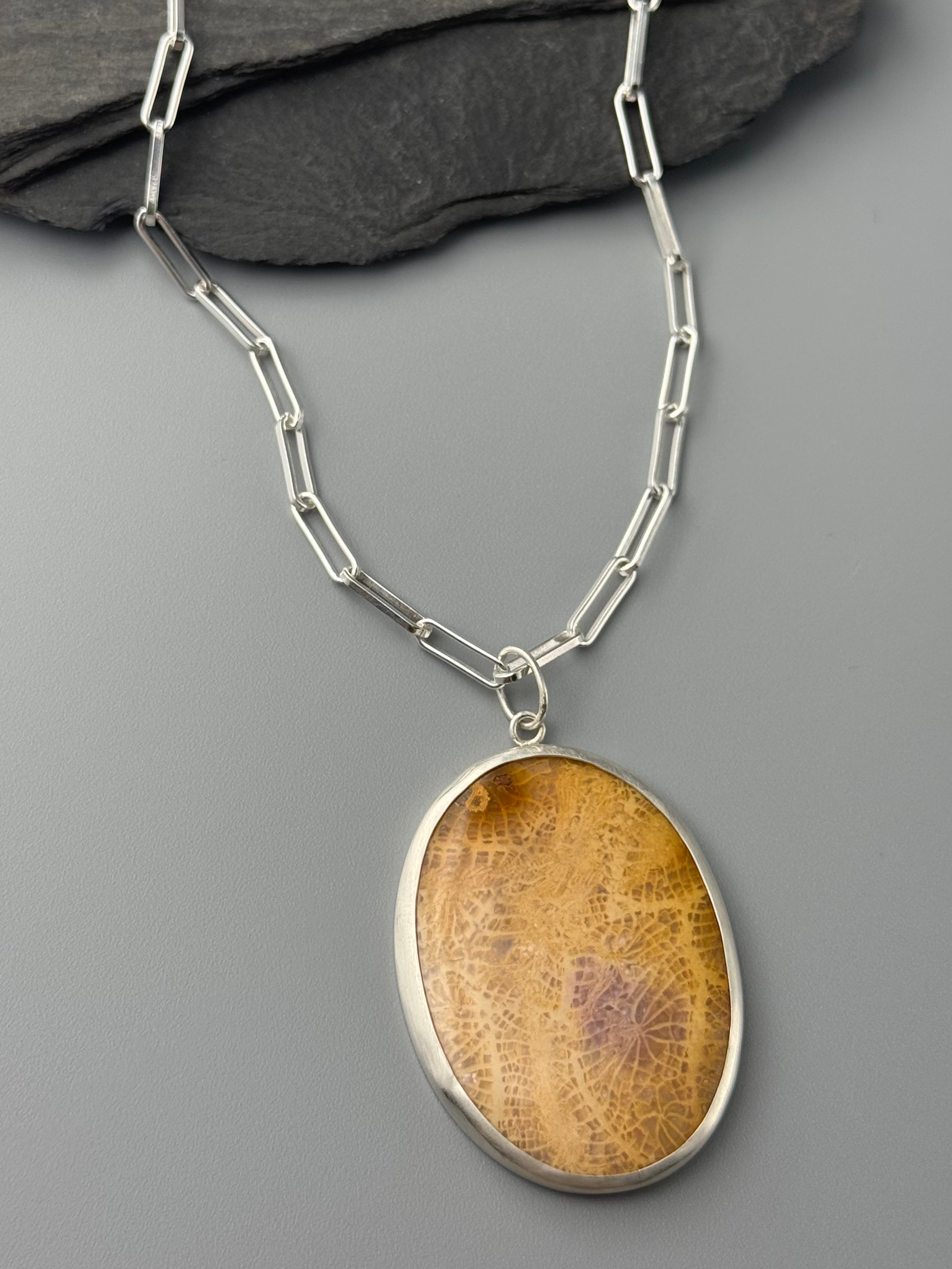•OH MY GARDEN• fossilized coral + silver necklace (18" long)