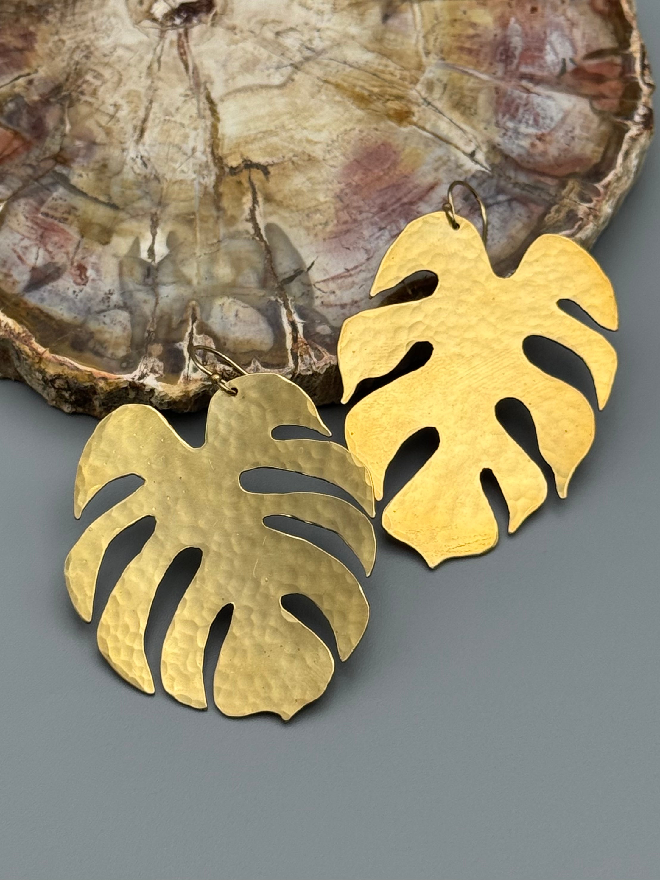 •MONSTERA• gold leaf dangle earrings