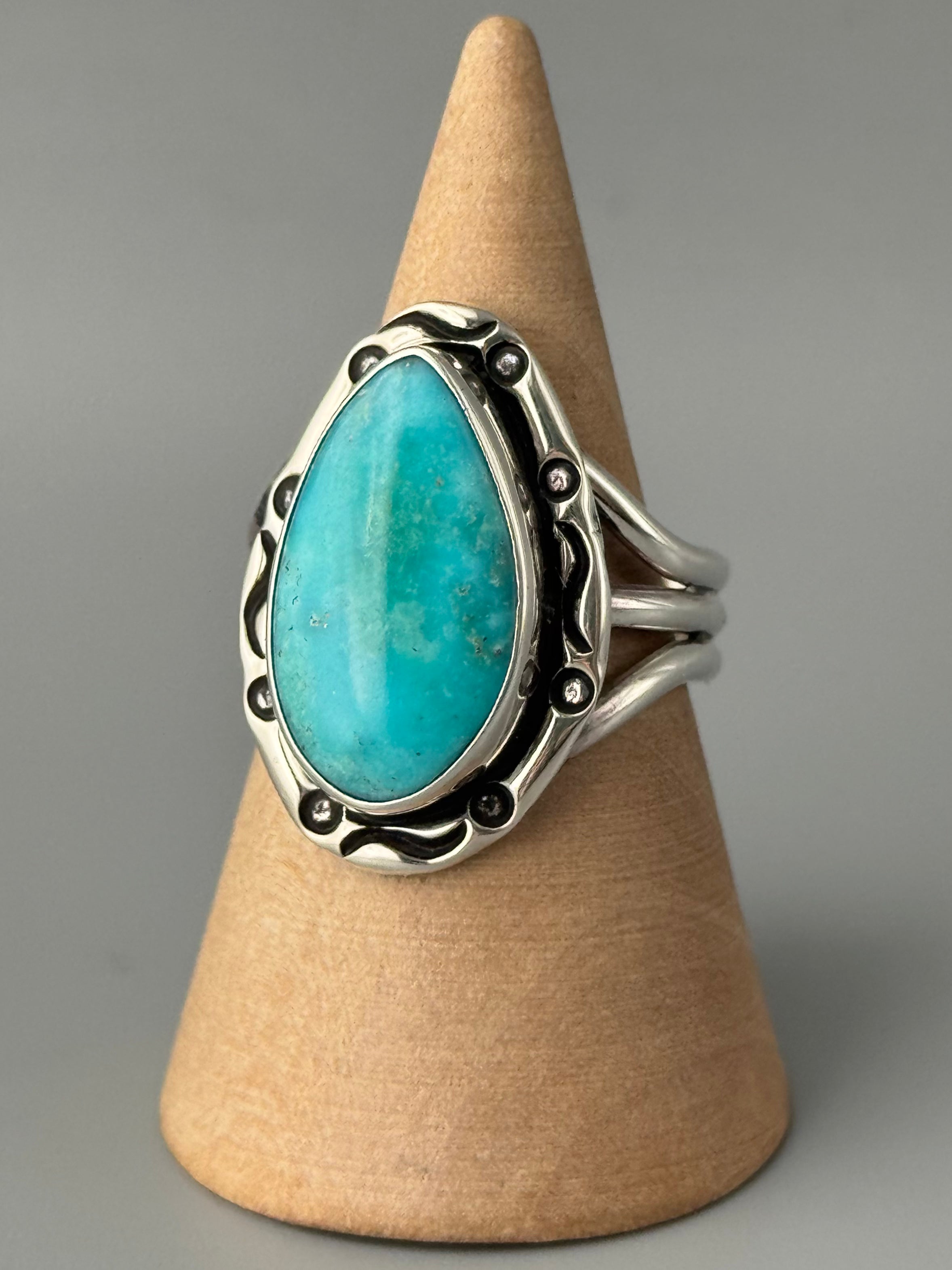 •KINGMAN TURQUOISE - SMUDGE• Navajo silver ring (size 10)