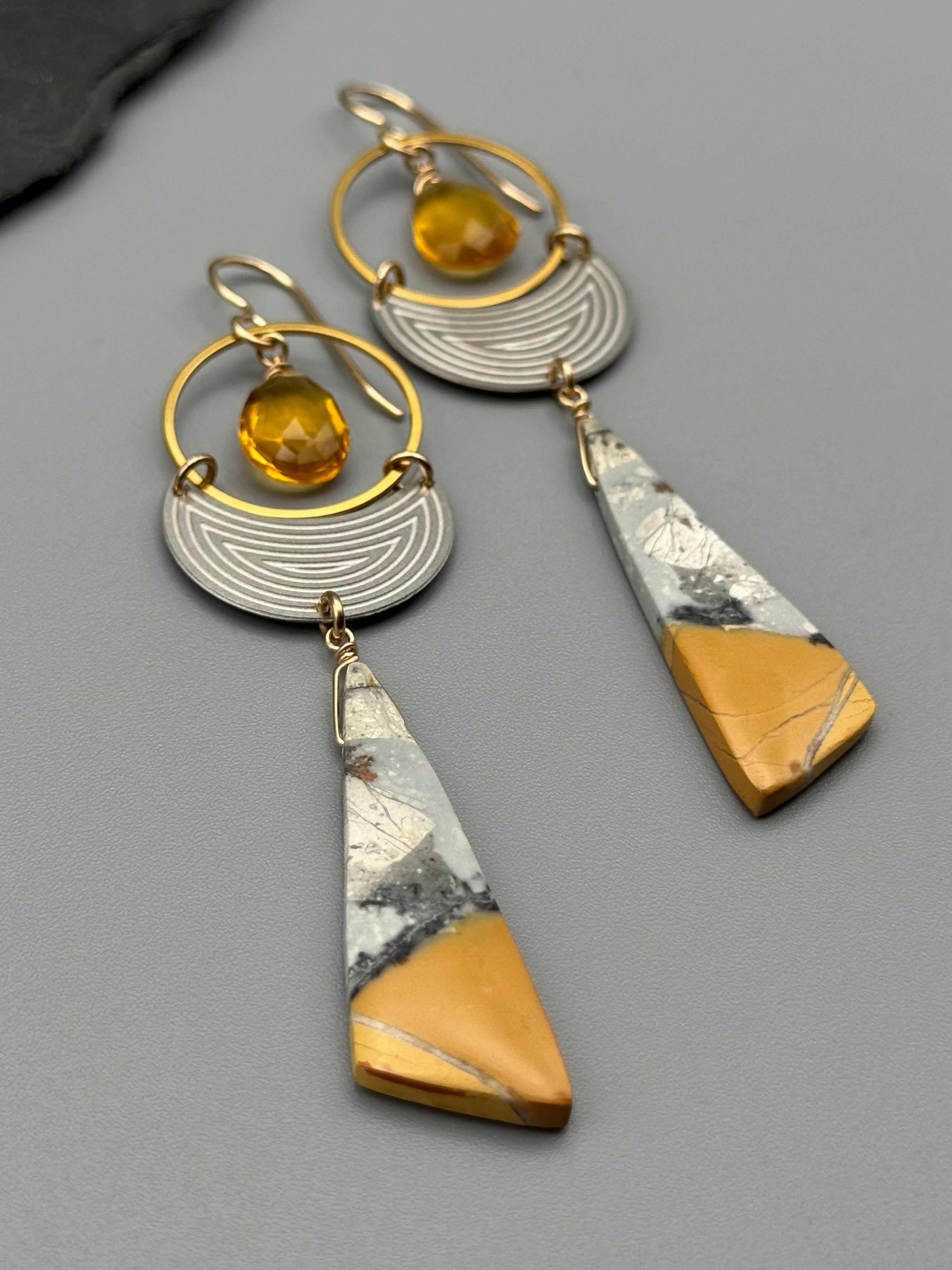 •MOON SHADOW• citrine + jasper mixed metal earrings