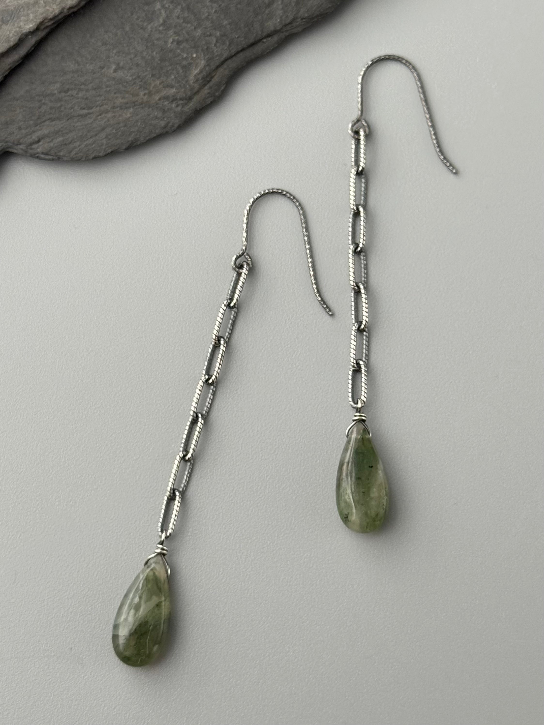 •LINKED• moss agate + silver earrings