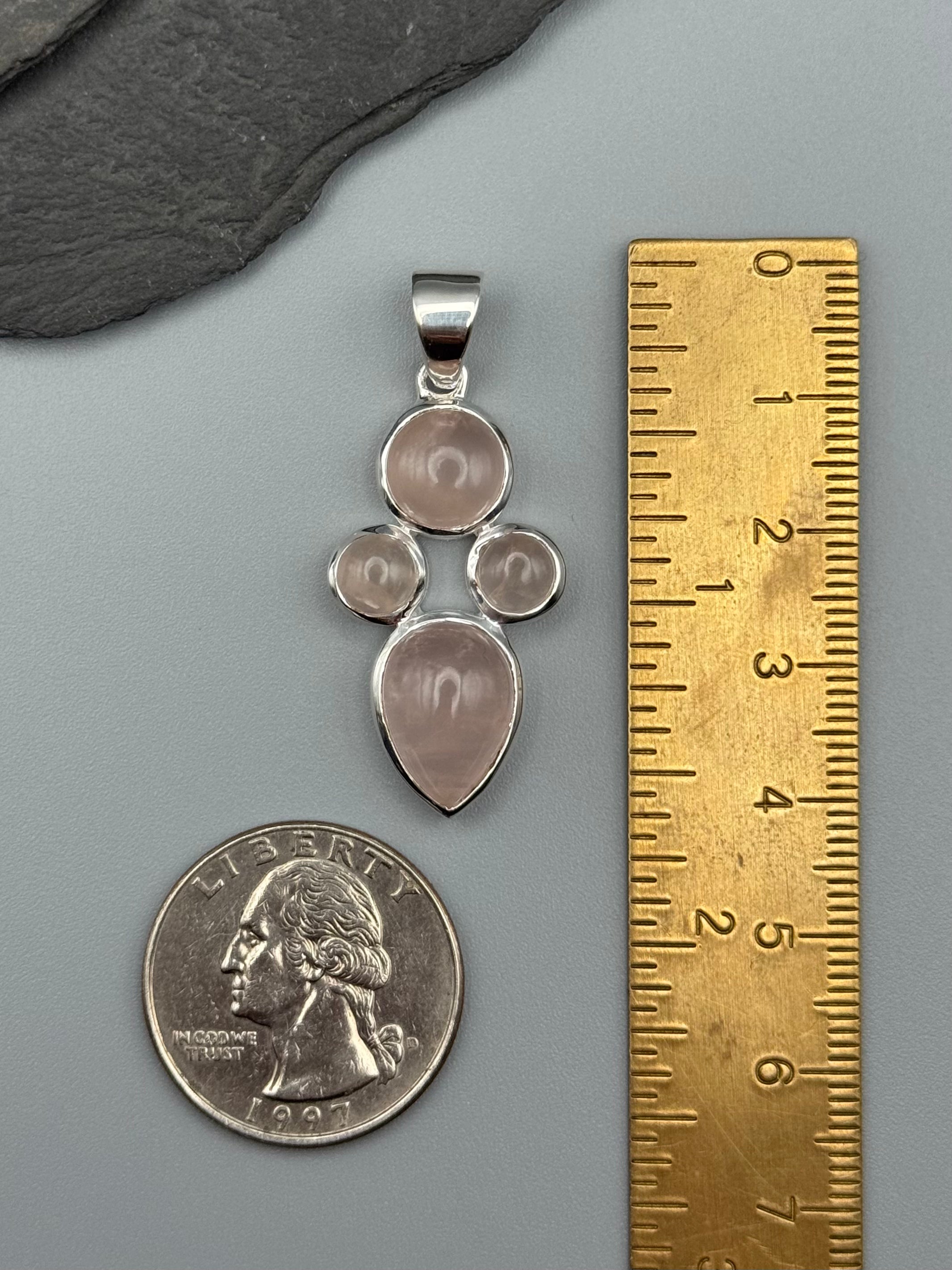 •ROSE QUARTZ - QUAD CLUSTER• sterling silver pendant