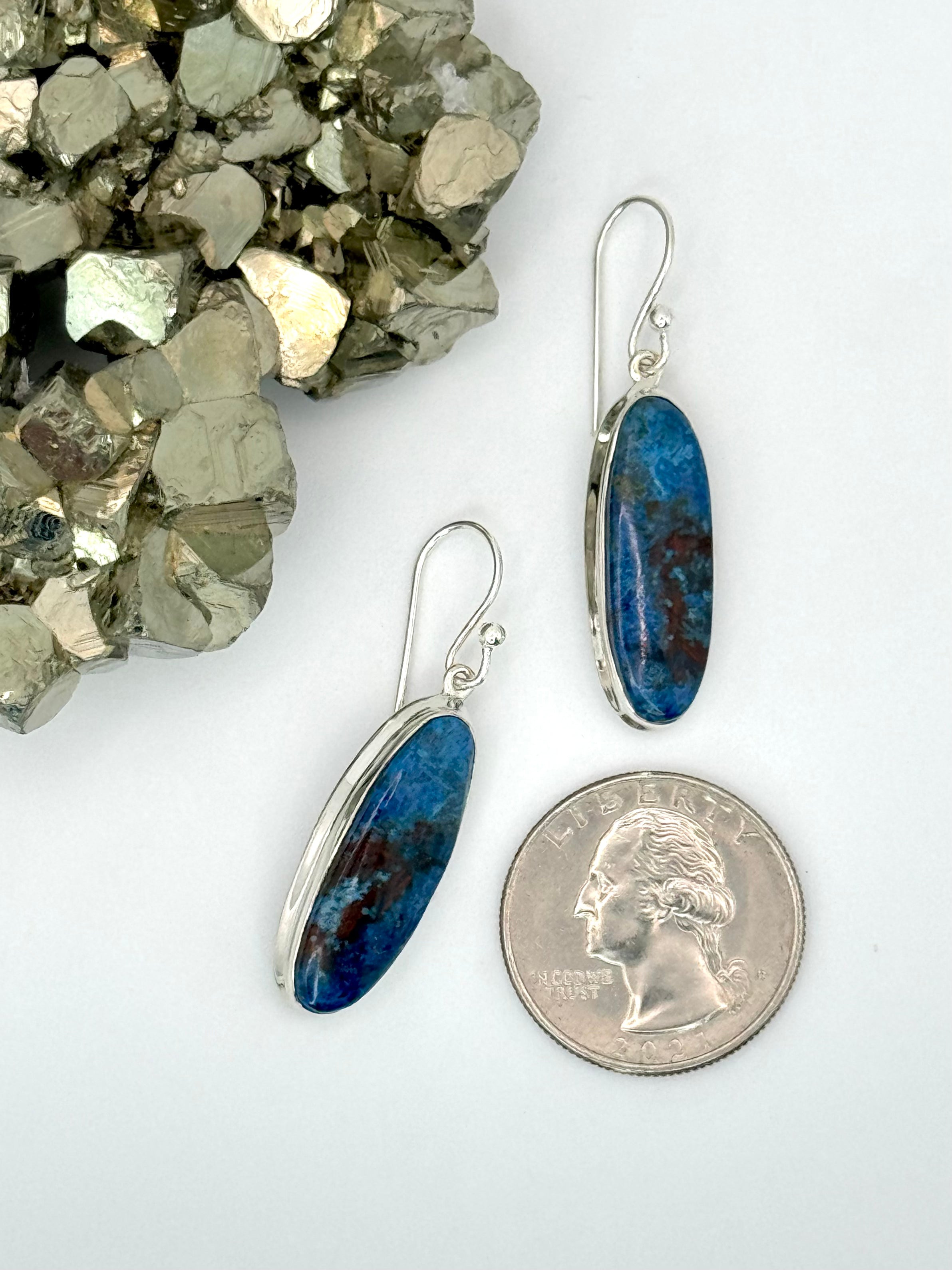 •SHATTUCKITE ELONGATED OVAL• silver dangle earrings