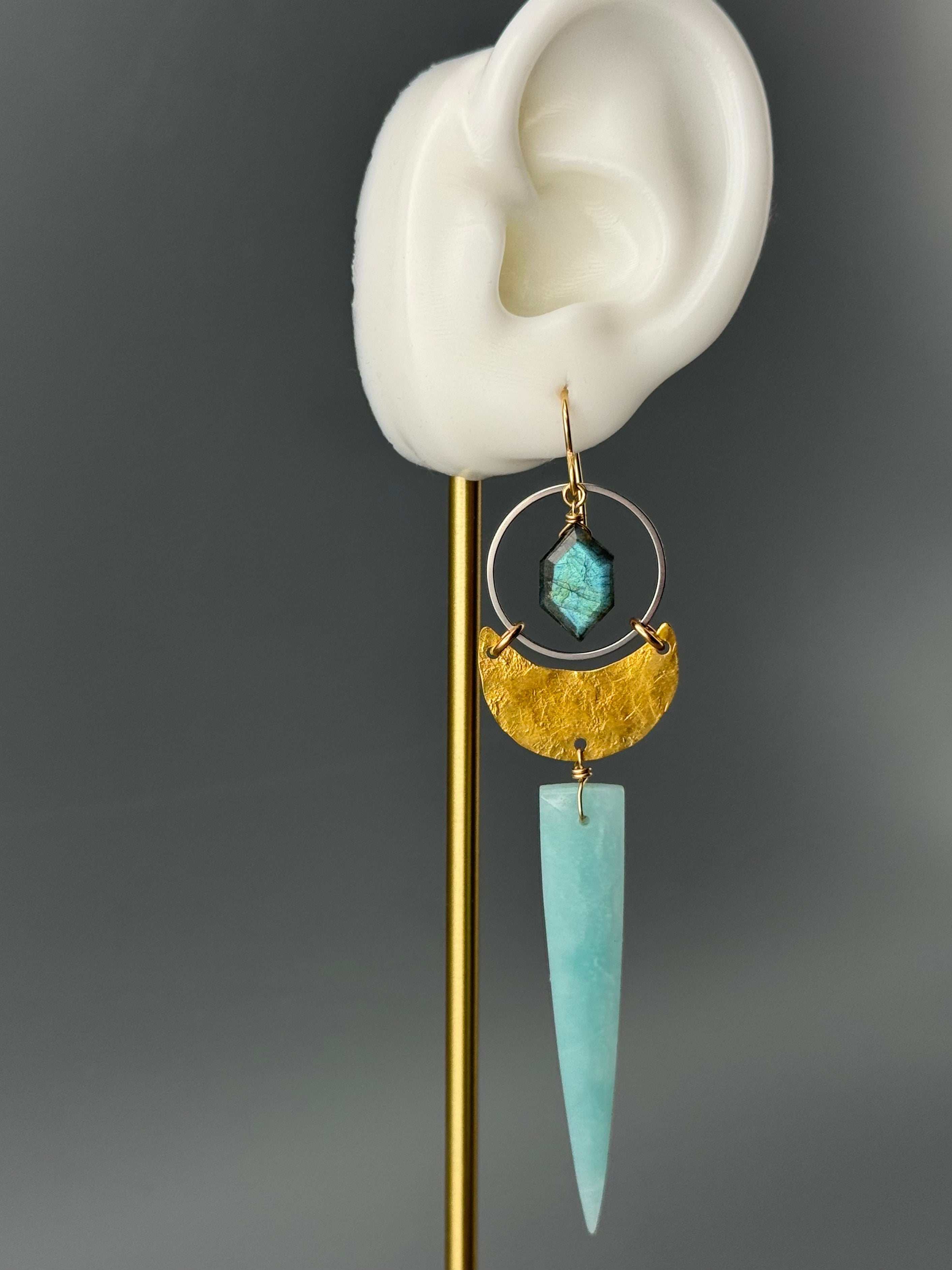 •MOON SHADOW• labradorite + amazonite mixed metal earrings