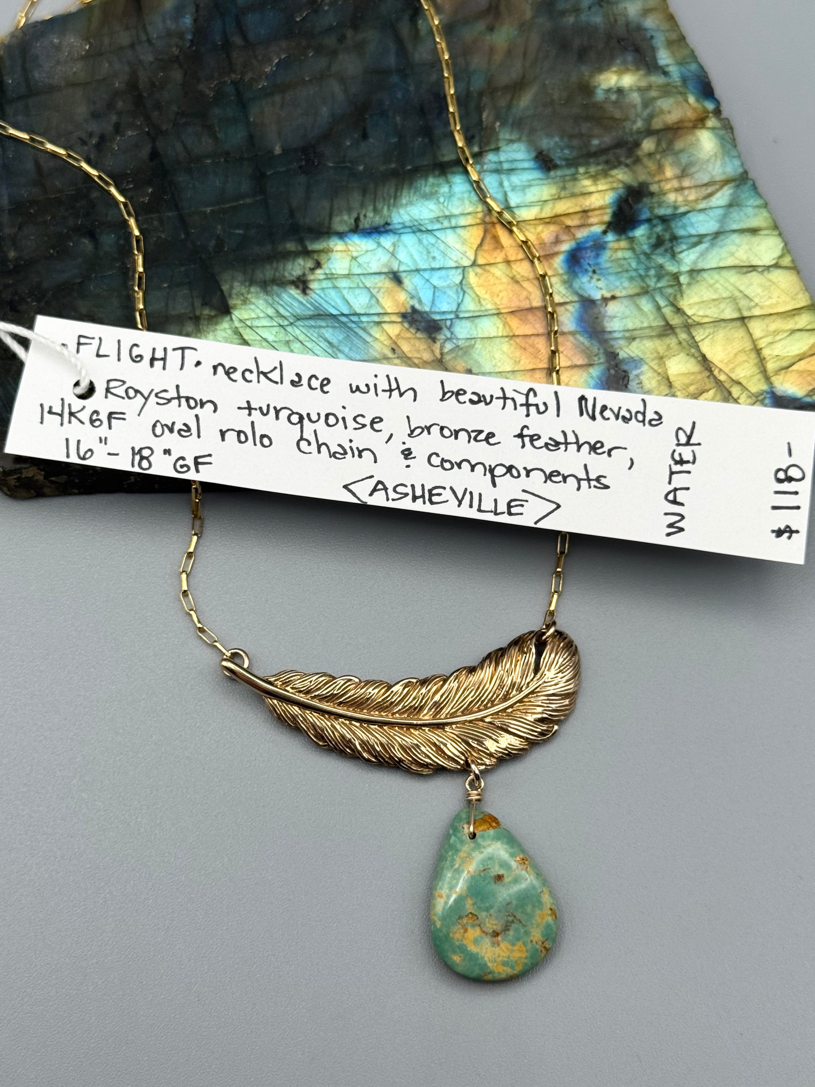 •FLIGHT• turquoise + gold necklace (16"-18" long)