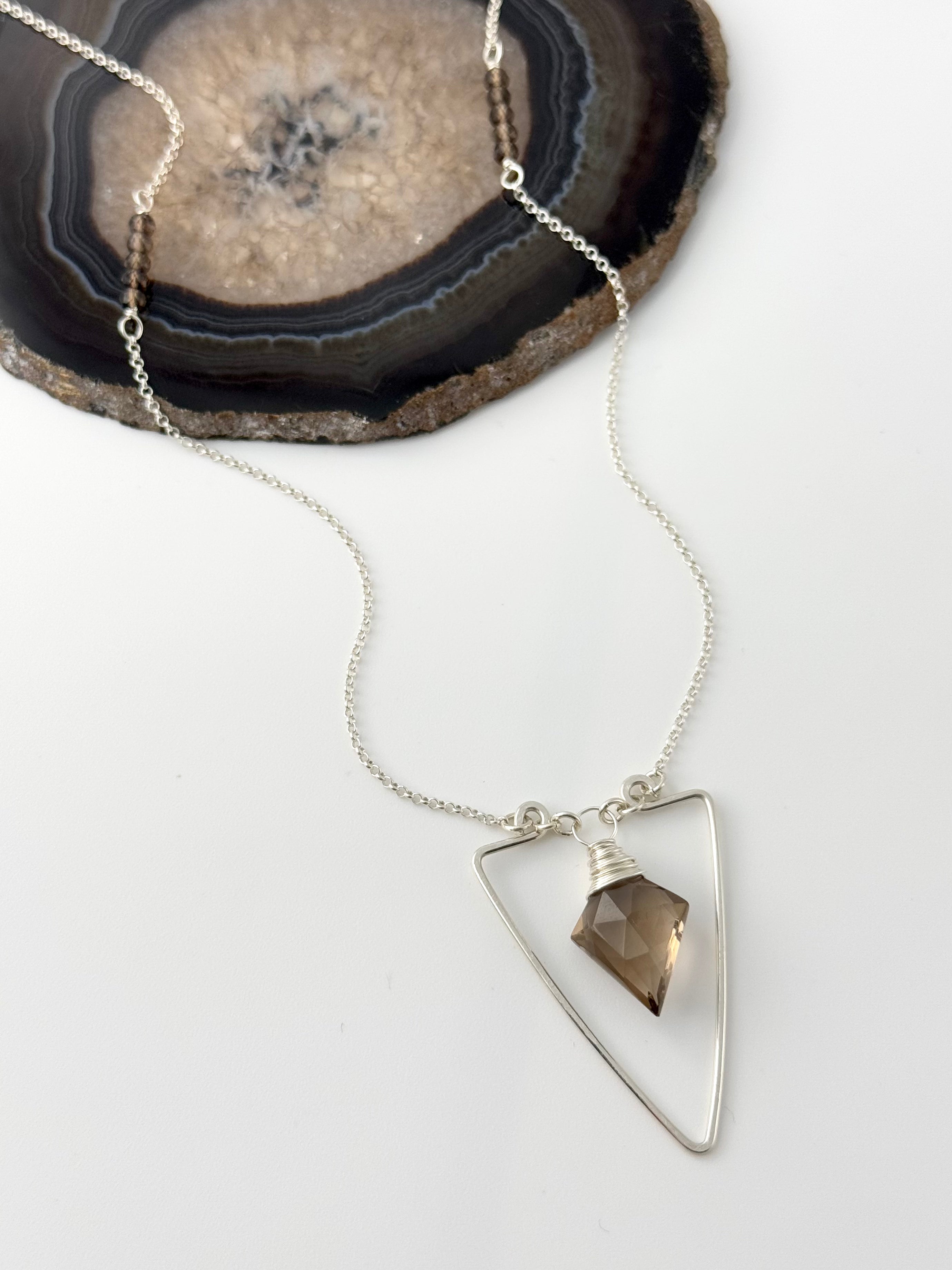 •SPEARHEAD• smoky quartz + silver necklace (20" long)