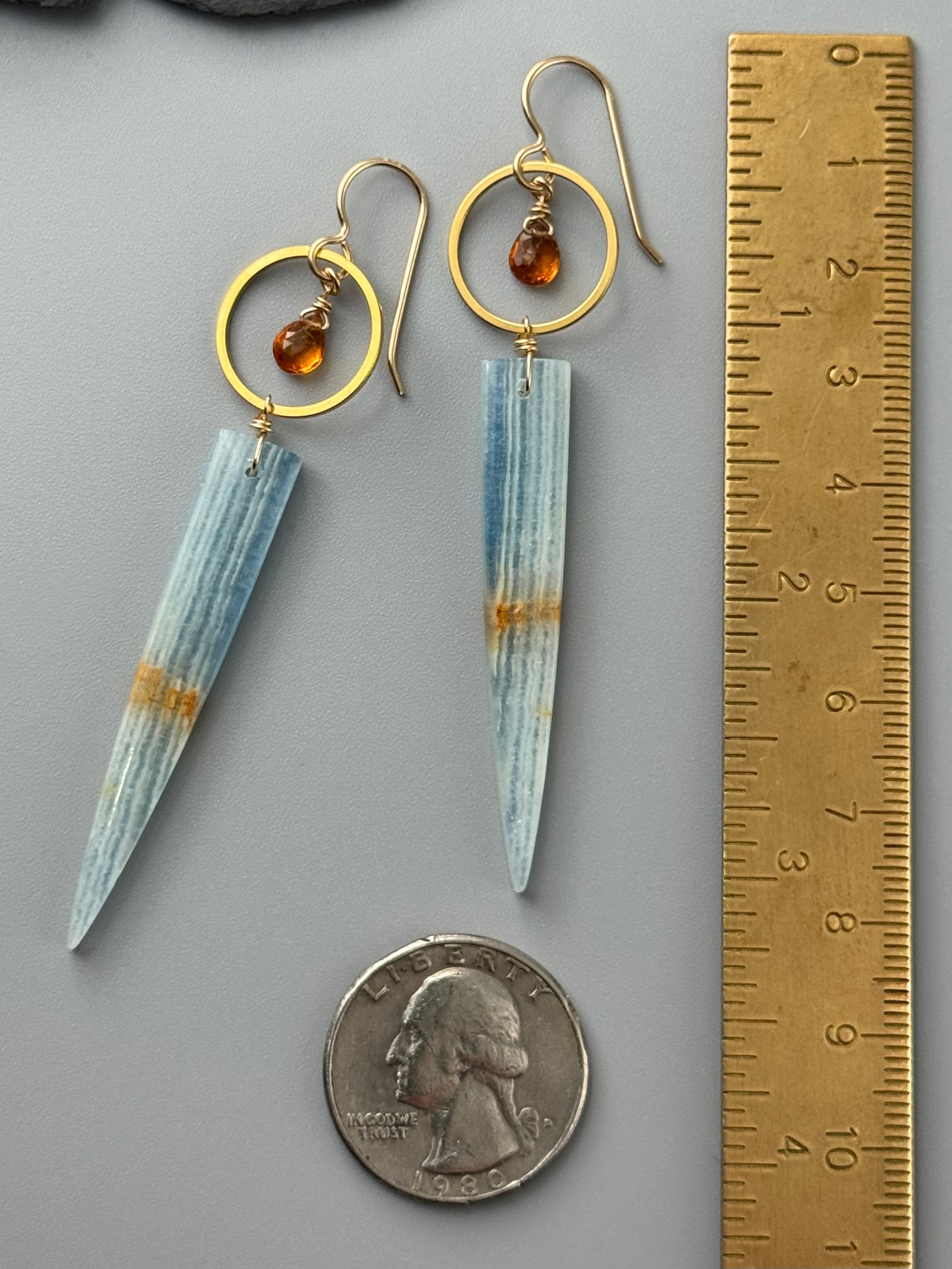 •LUNA• hessonite garnet + blue calcite gold earrings