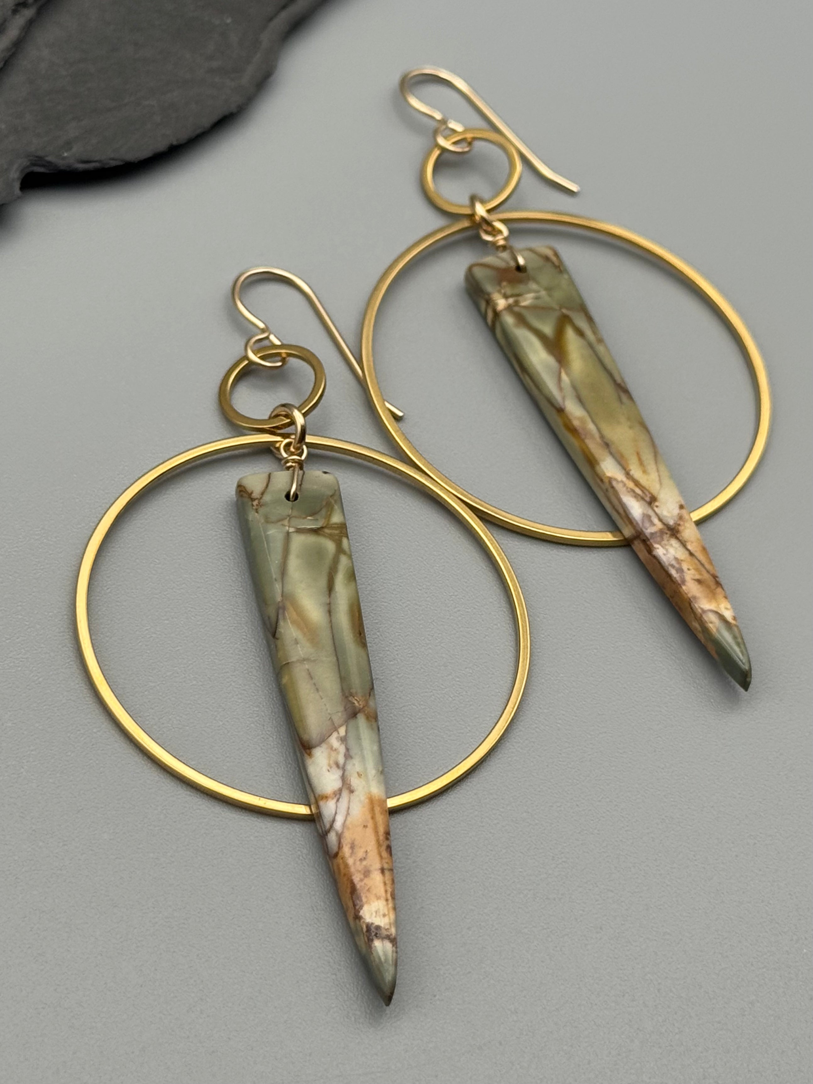 •EQUA-ORBIT• red creek jasper + gold earrings